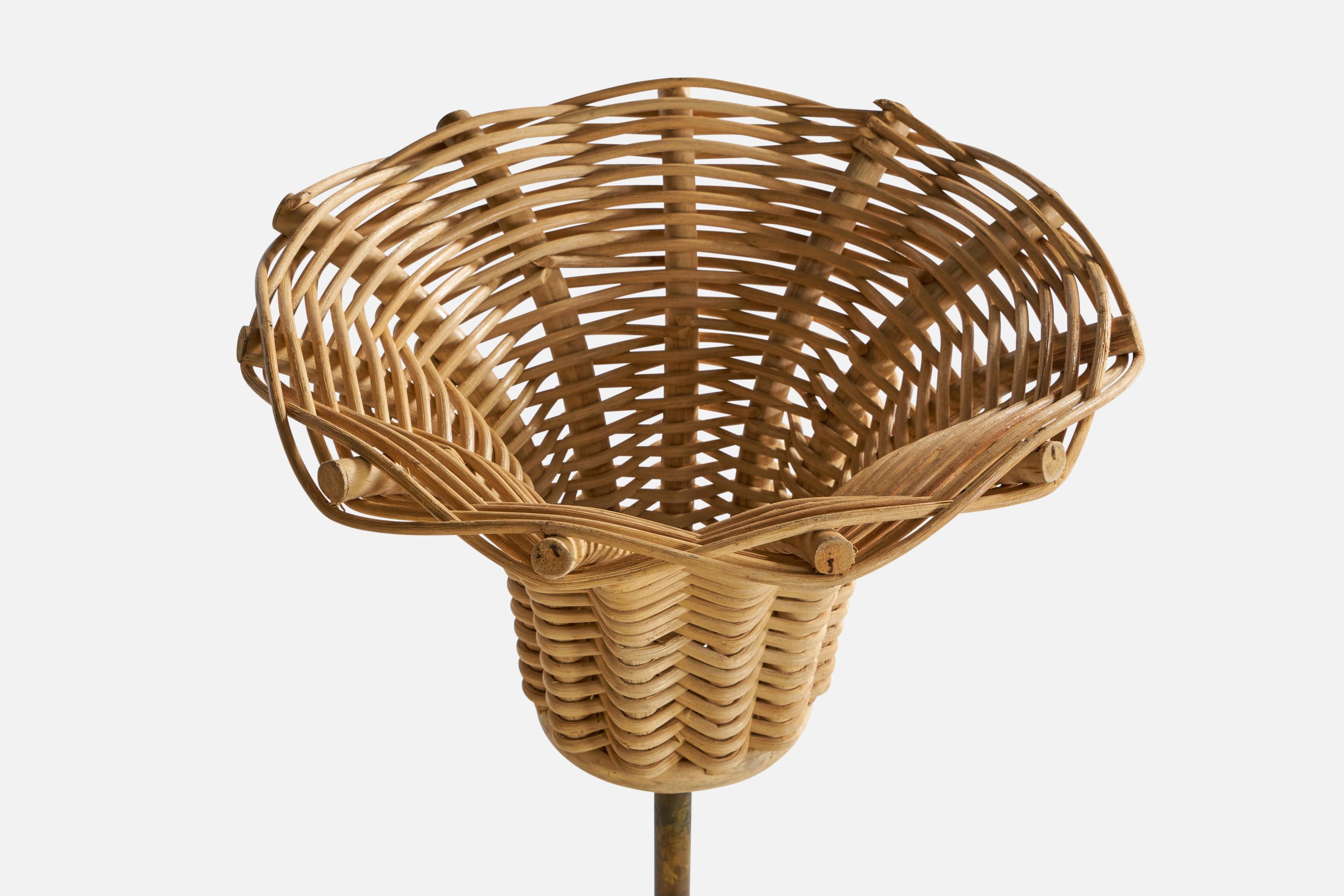 Swedish Designer, Floor Lamp, Brass, Rattan, Sweden, 1950s In Good Condition For Sale In High Point, NC