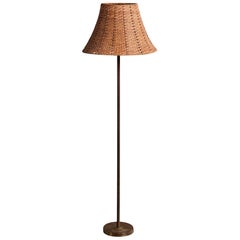 Swedish Designer, Floor Lamp, Brass, Rattan, Sweden, 1950s
