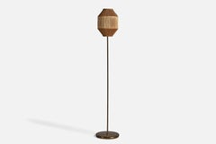 Swedish Designer, Floor Lamp, Brass, Rattan, Sweden, 1960s