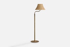 Schwedische Designerin, Stehlampe, Messing, Rattan, Schweden, 1960er Jahre