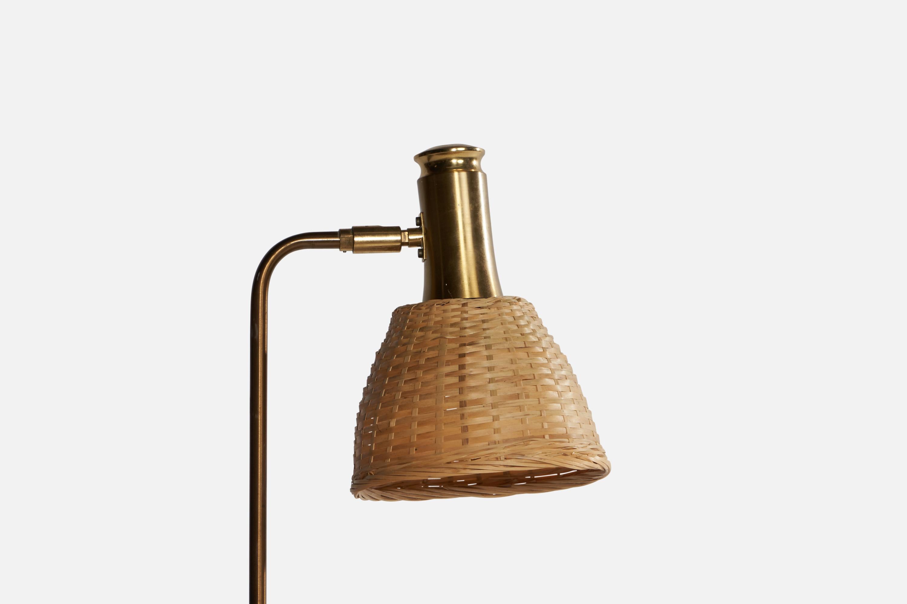 Mid-20th Century Swedish Designer, Floor Lamp, Brass, Rattan, Sweden, 1960s For Sale