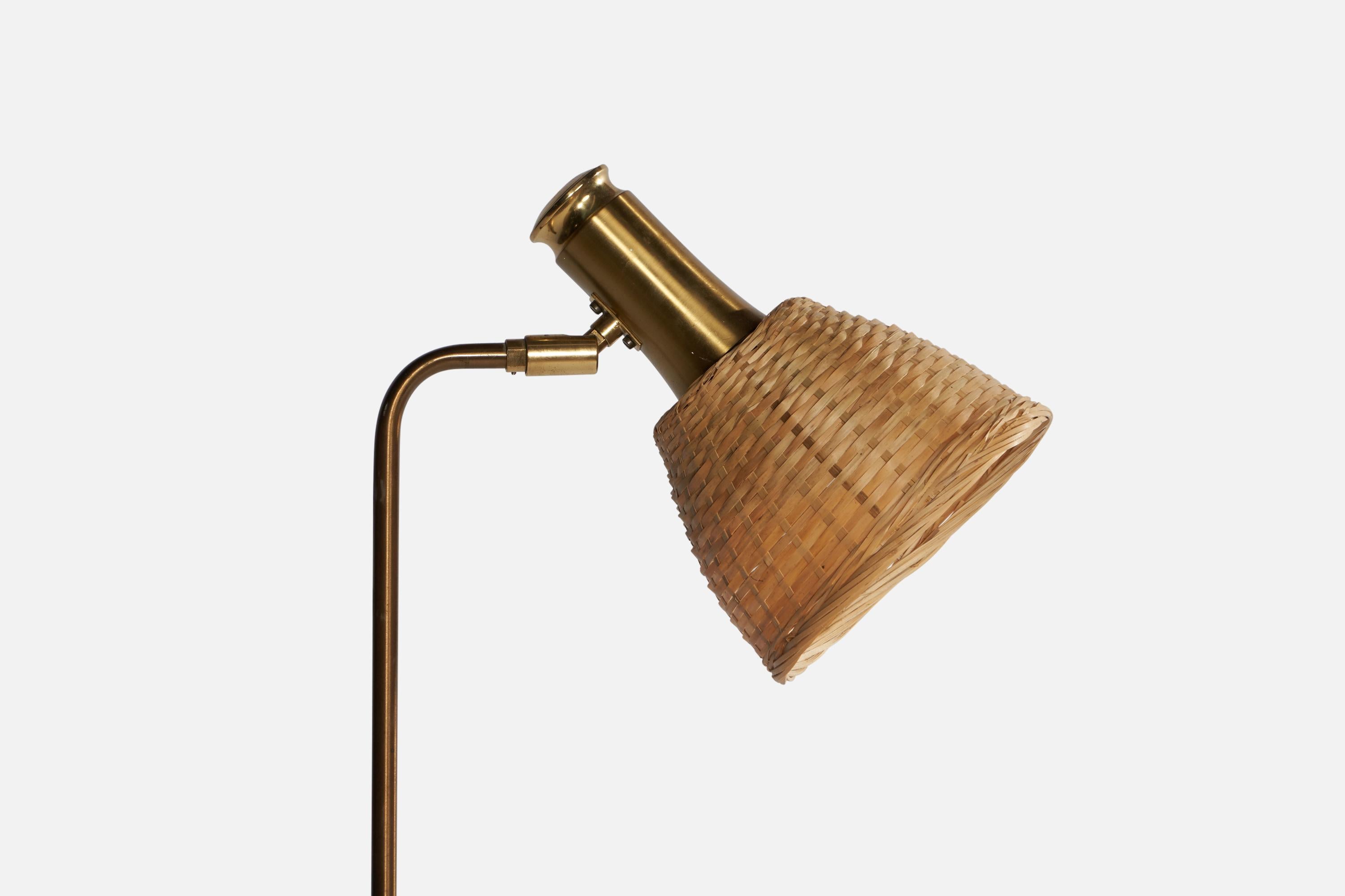 Swedish Designer, Floor Lamp, Brass, Rattan, Sweden, 1960s For Sale 1