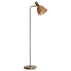Swedish Designer, Floor Lamp, Brass, Rattan, Sweden, 1960s