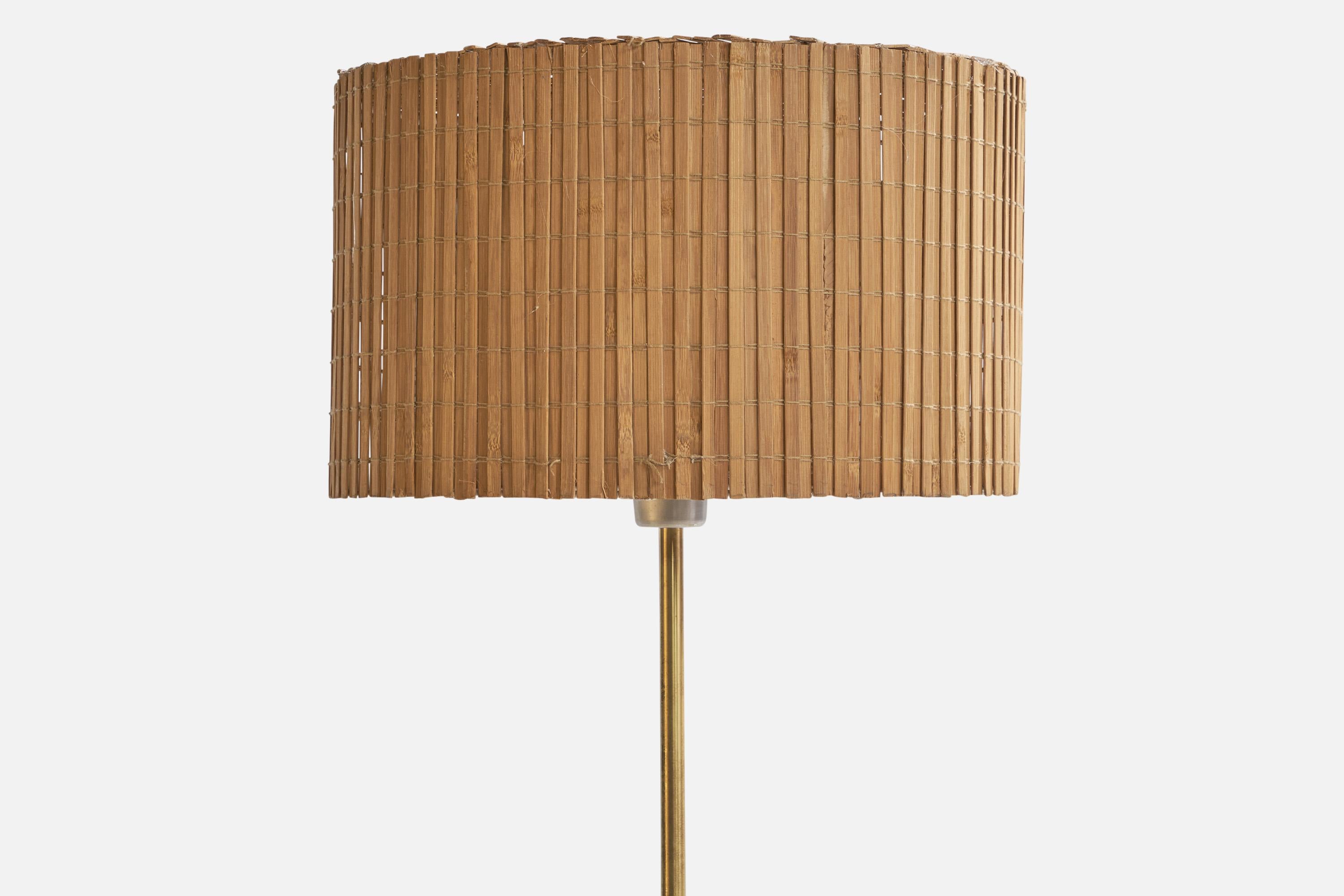 Swedish Designer, Floor Lamp, Brass, Reed, Sweden, 1950s In Good Condition For Sale In High Point, NC