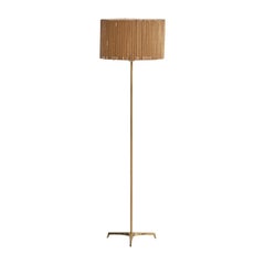Swedish Designer, Floor Lamp, Brass, Reed, Sweden, 1950s