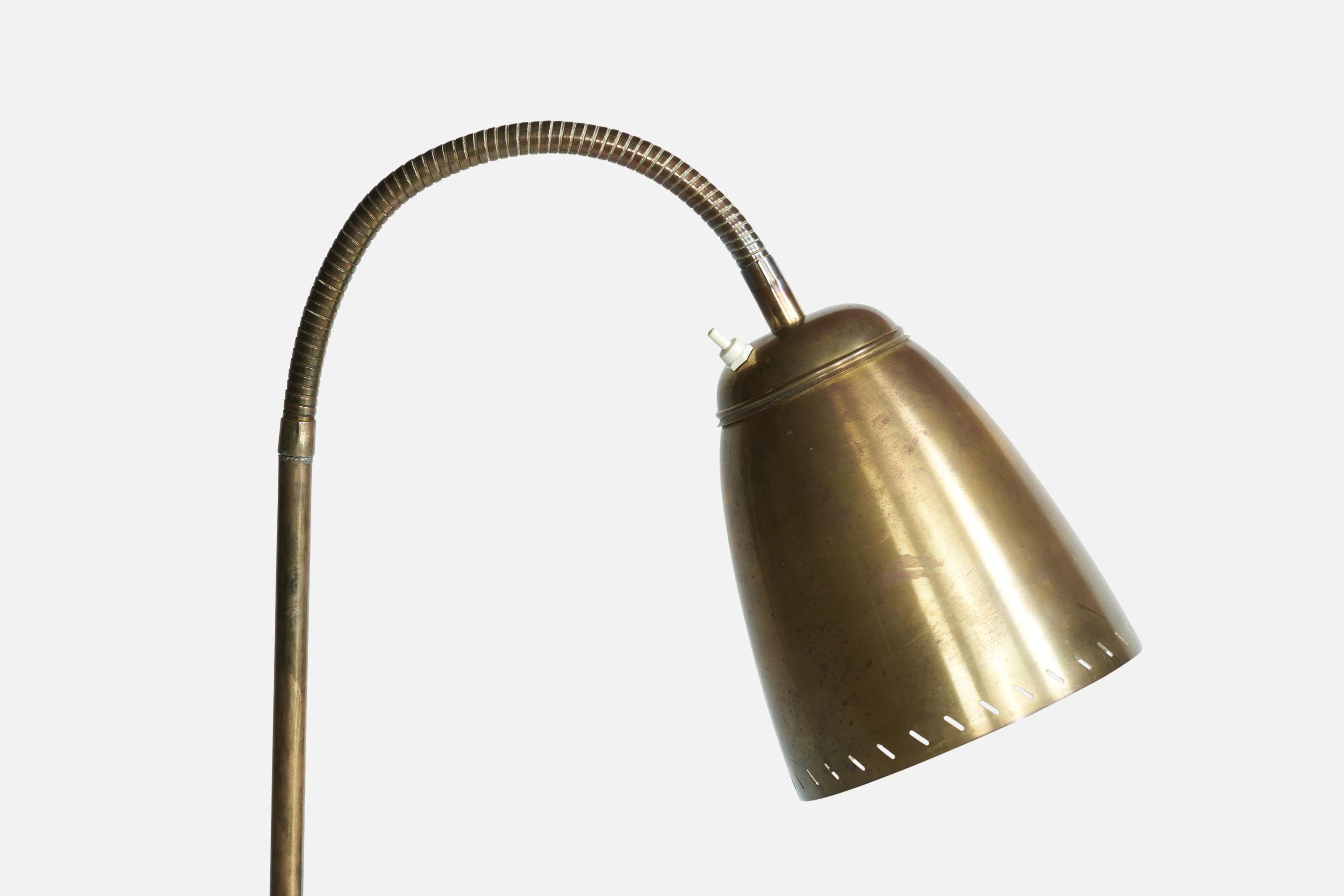 Mid-Century Modern Swedish Designer, Floor Lamp, Brass, Sweden, 1940s For Sale