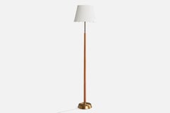 Swedish Designer, Floor Lamp, Brass, Teak, Fabric, Sweden, 1950s