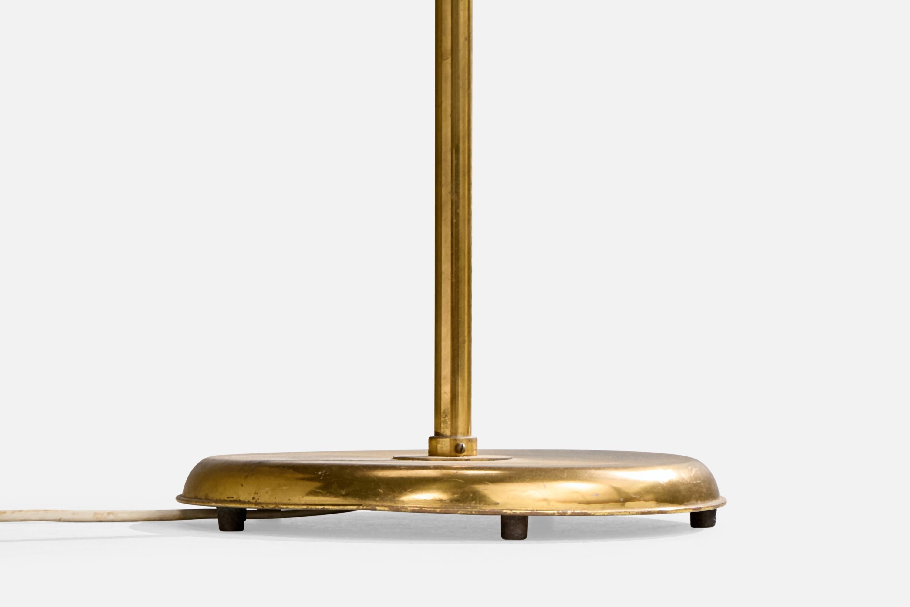 Schwedischer Designer, Stehlampe, Messing, Teakholz, Glas, Schweden, 1950er Jahre im Angebot 2