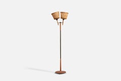Swedish Designer, Floor Lamp, Brass, Teak, Rattan, Sweden, 1950s