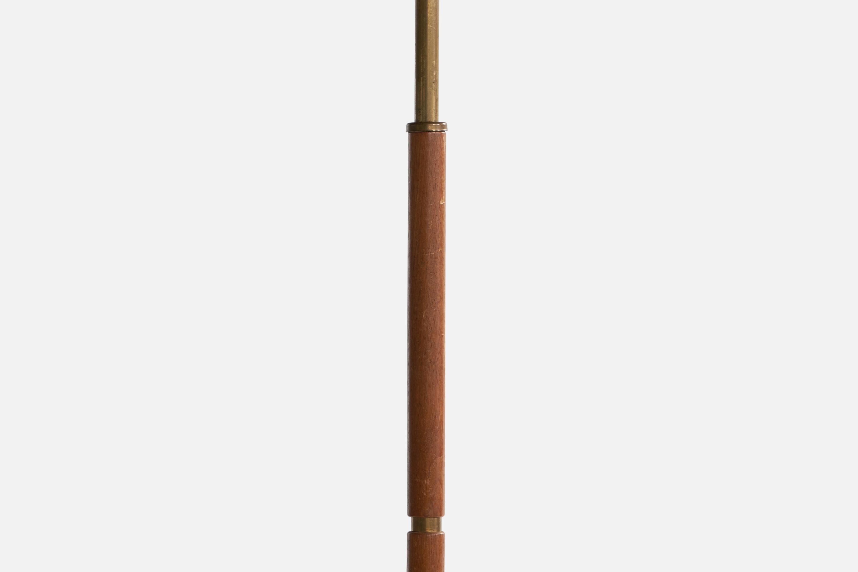 Mid-20th Century Swedish Designer, Floor Lamp, Brass, Teak, Rattan, Sweden, 1950s For Sale