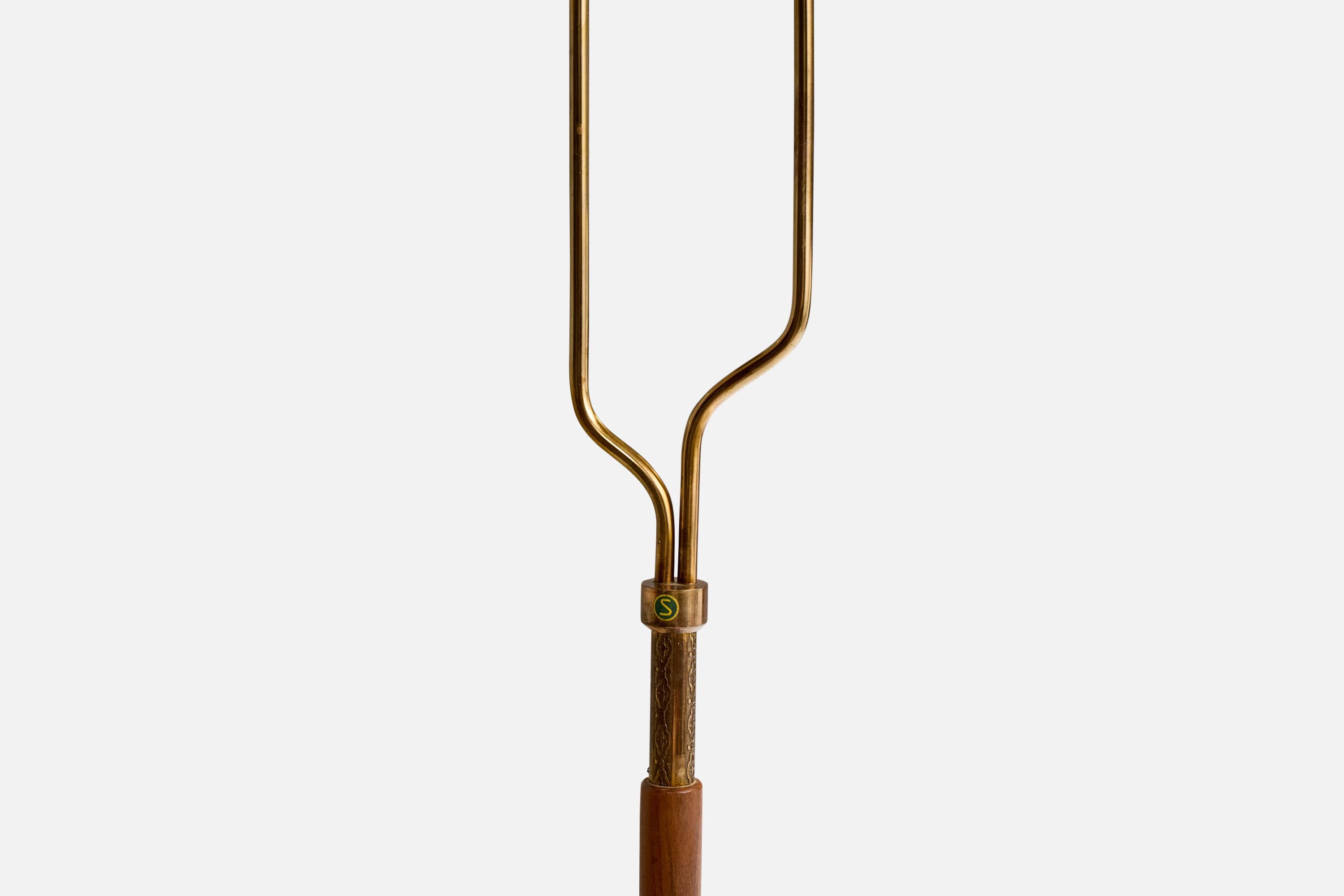 Swedish Designer, Floor Lamp, Brass, Teak, Rattan, Sweden, 1950s For Sale 1