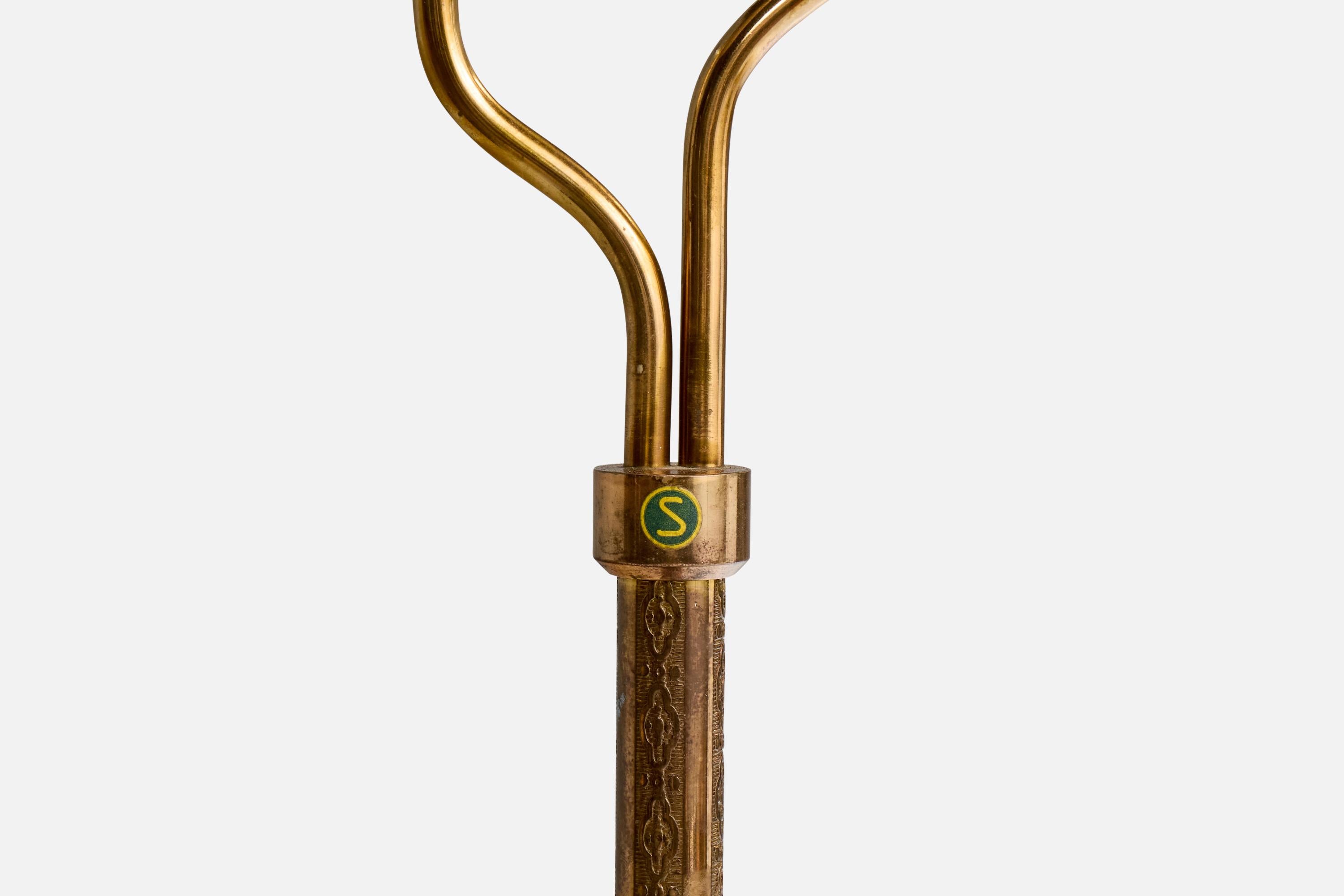 Swedish Designer, Floor Lamp, Brass, Teak, Rattan, Sweden, 1950s For Sale 2