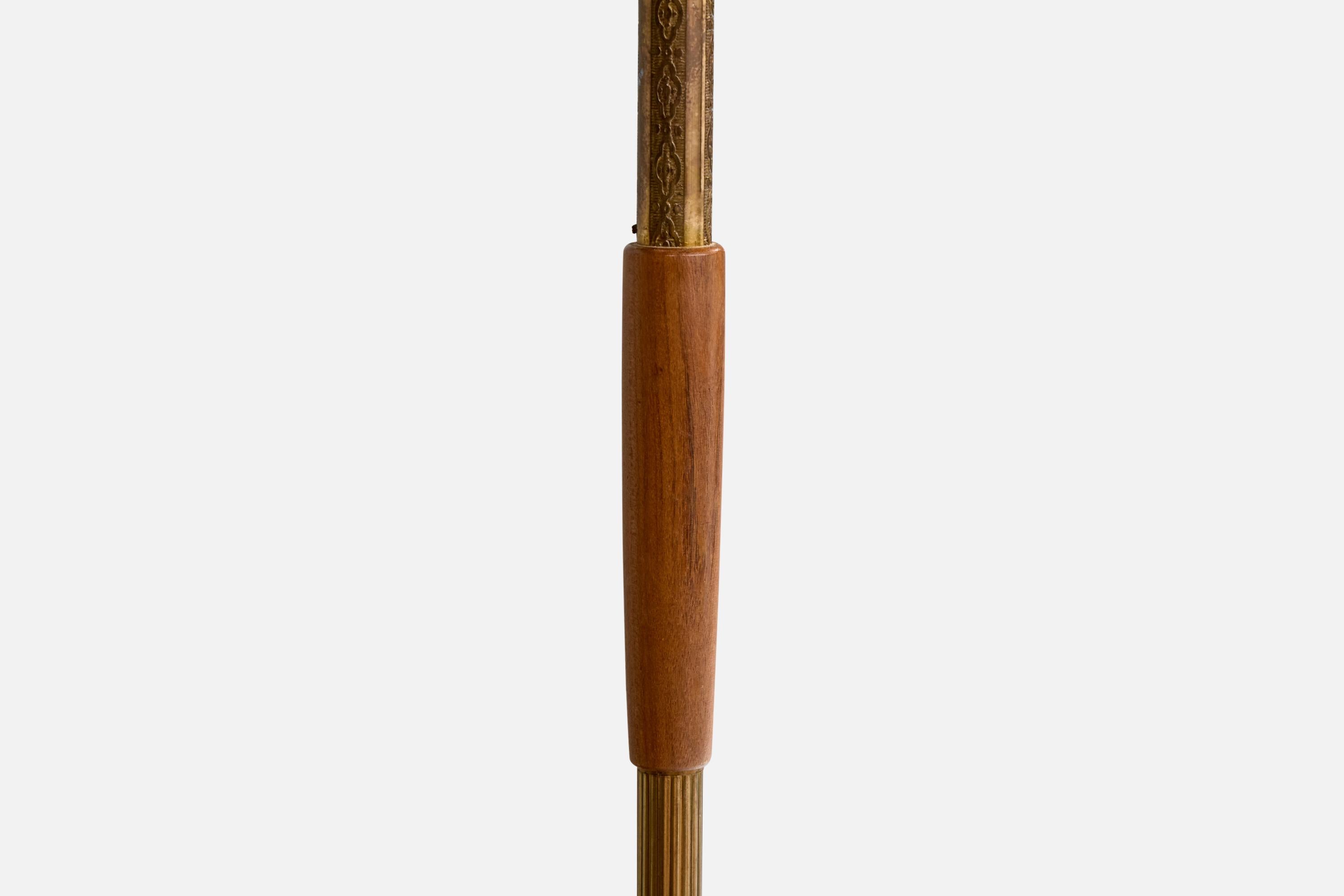 Swedish Designer, Floor Lamp, Brass, Teak, Rattan, Sweden, 1950s For Sale 3