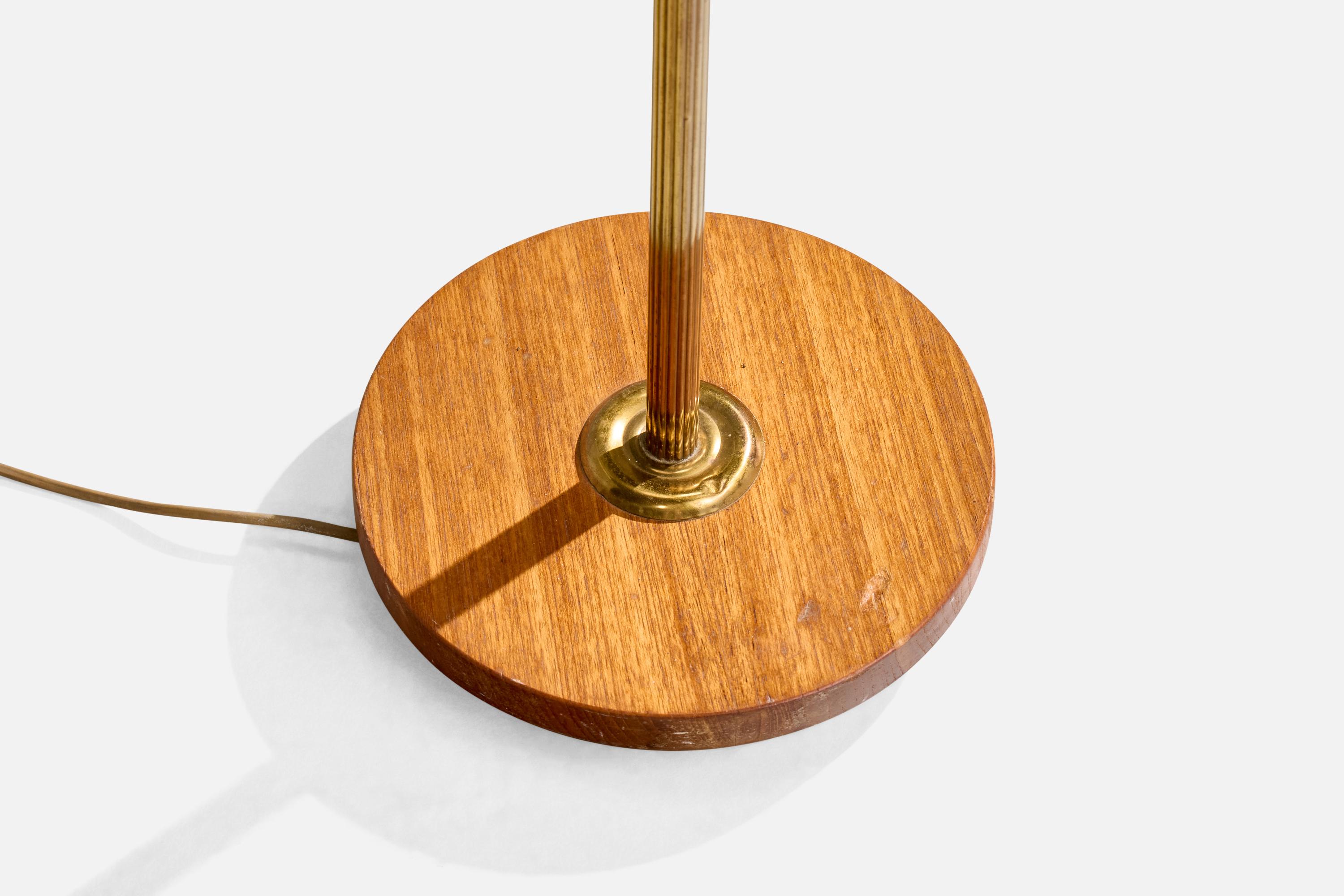 Swedish Designer, Floor Lamp, Brass, Teak, Rattan, Sweden, 1950s For Sale 4
