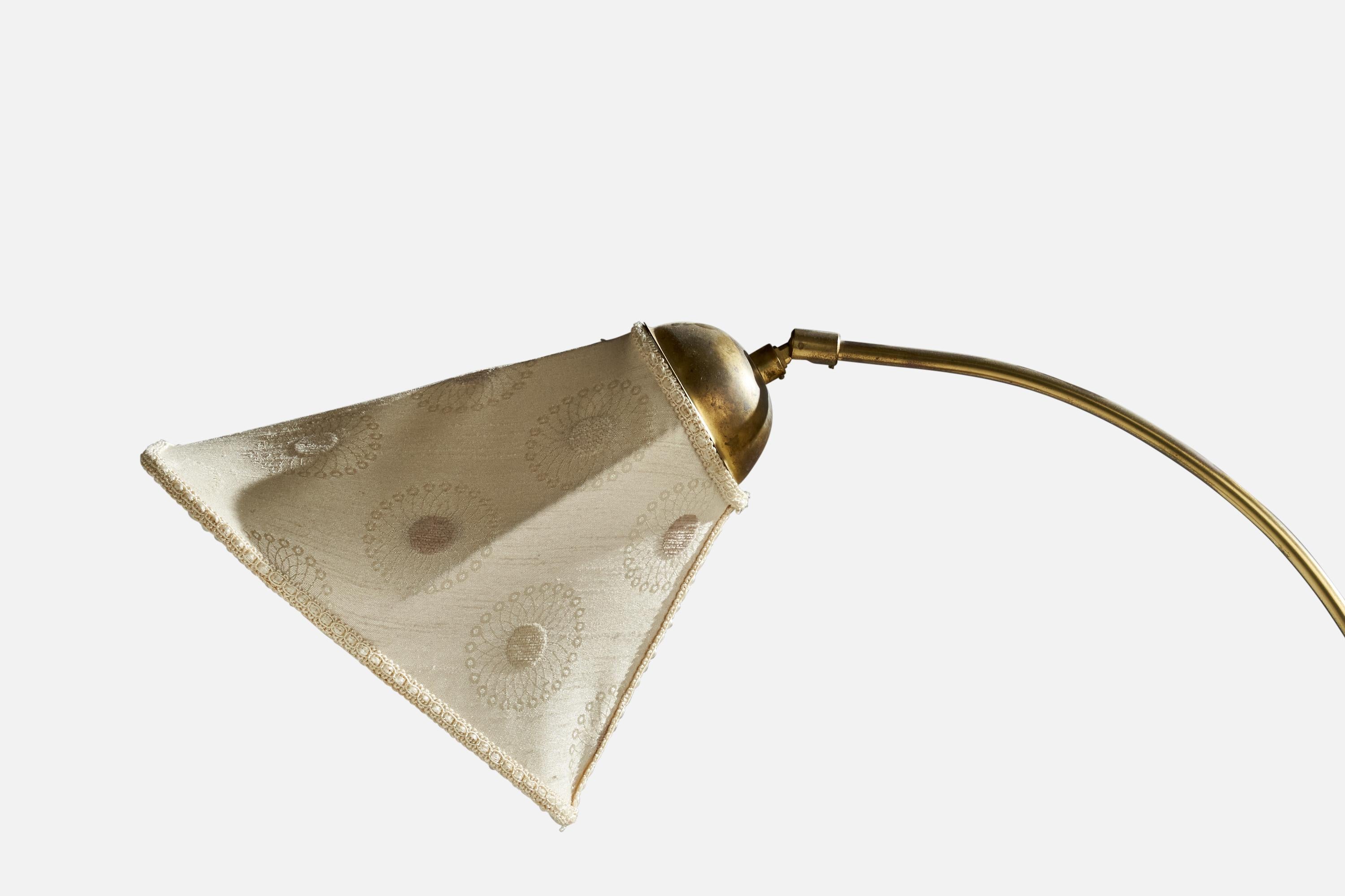 Swedish Designer, Floor Lamp, Brass, Wood, Fabric, Sweden, 1930s For Sale 5
