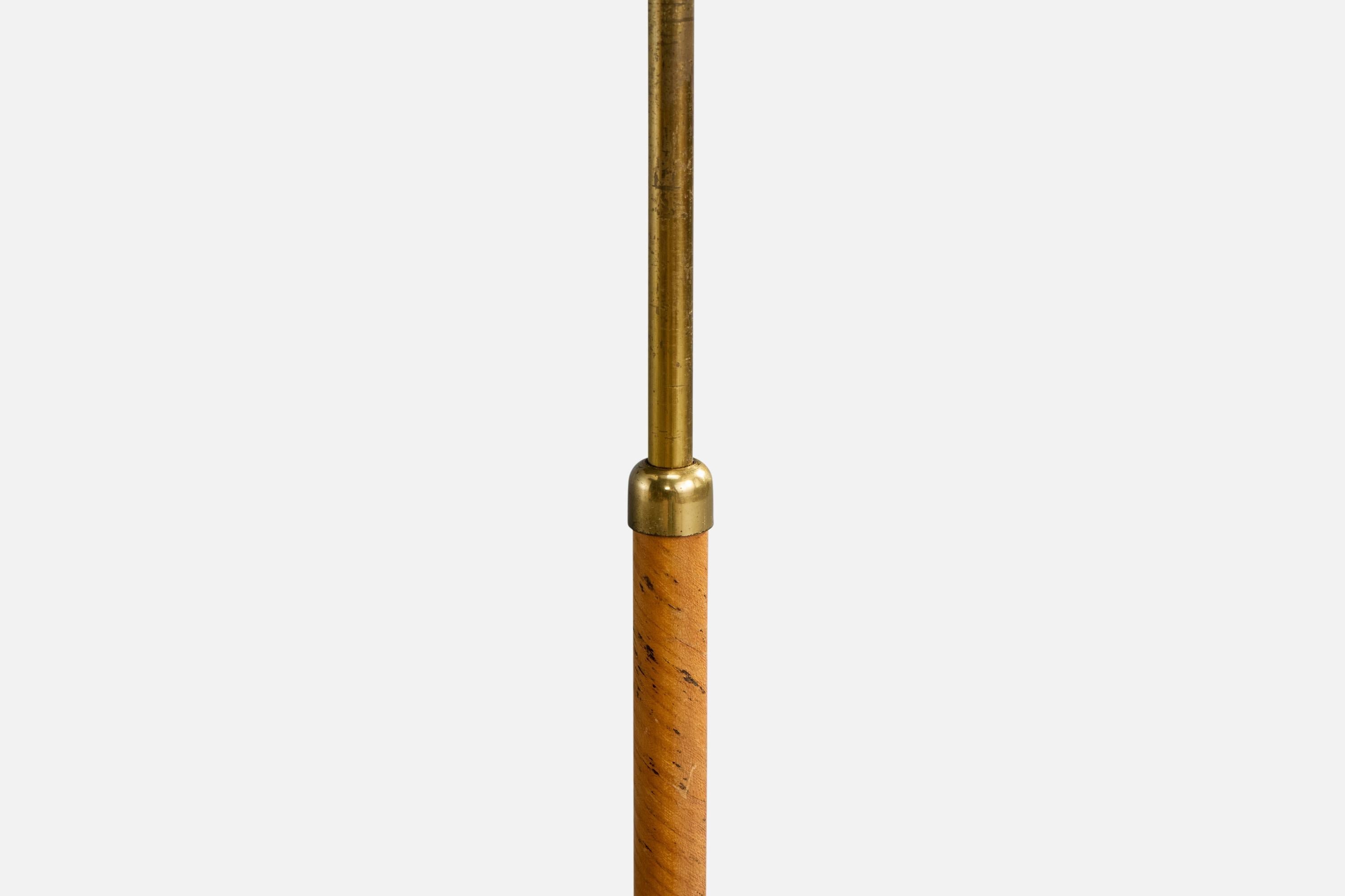 Schwedische Designerin, Stehlampe, Messing, Holz, Stoff, Schweden, 1930er Jahre im Angebot 5