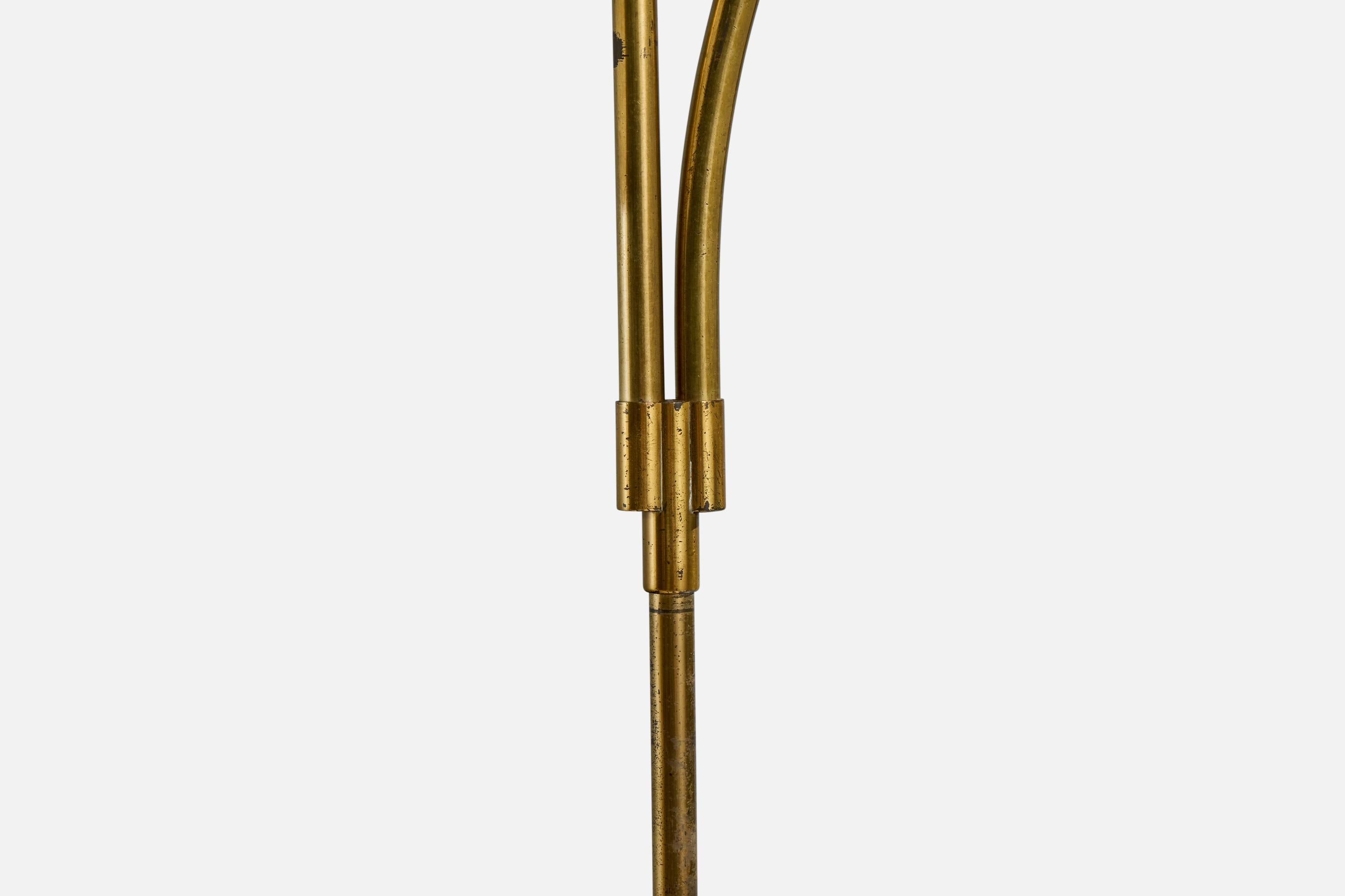 Schwedische Designerin, Stehlampe, Messing, Holz, Stoff, Schweden, 1930er Jahre im Angebot 4