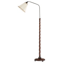 Schwedische Designerin, Stehlampe, Messing, Holz, Stoff, Schweden, 1930er Jahre