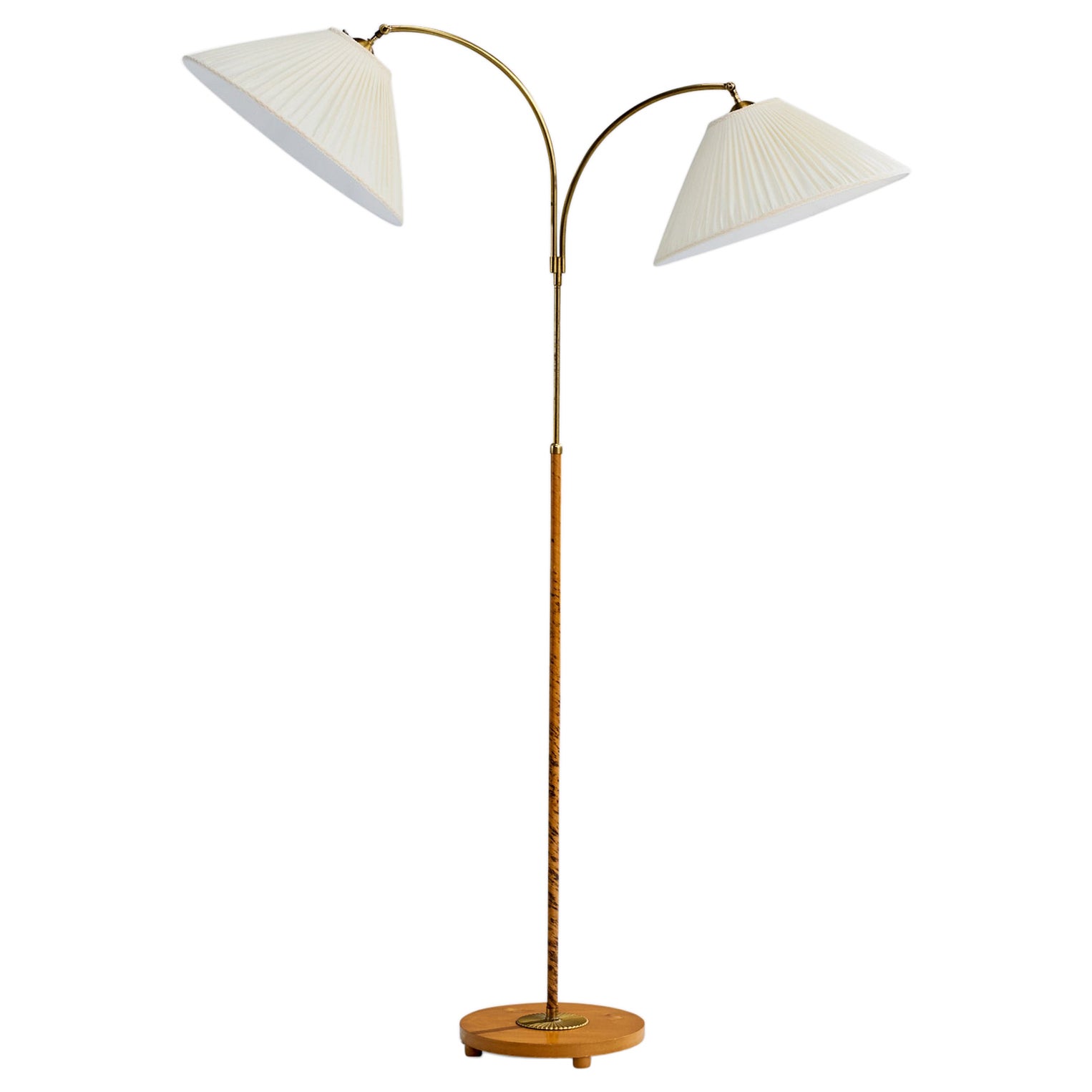 Schwedische Designerin, Stehlampe, Messing, Holz, Stoff, Schweden, 1930er Jahre