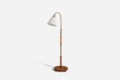Swedish Designer, Floor Lamp, Brass, Wood, Fabric, Sweden, 1940s