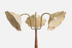 Swedish Designer, Floor Lamp, Brass, Wood, Fabric, Sweden, 1940s