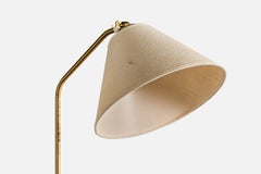 Swedish Designer, Floor Lamp, Brass, Wood, Fabric, Sweden, 1950s