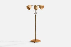 Swedish Designer, Floor Lamp, Brass, Wood, Rattan, Sweden, 1930s
