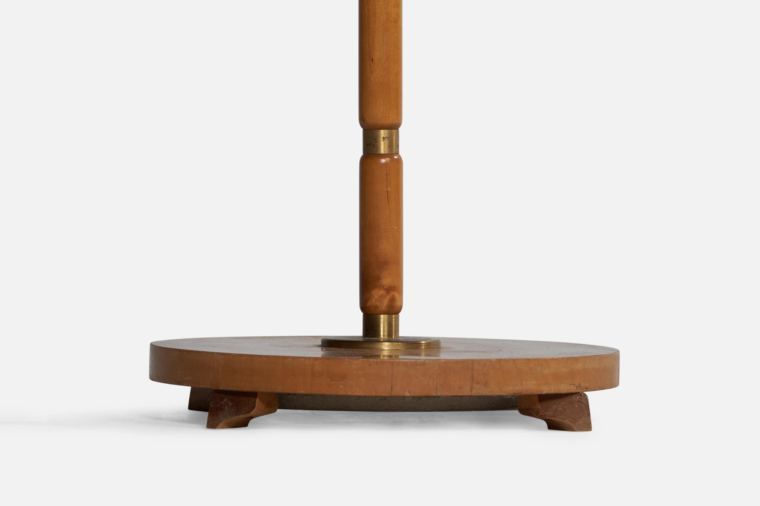 Scandinavian Modern Swedish Designer, Floor Lamp, Brass, Wood, String, Sweden, 1940s For Sale