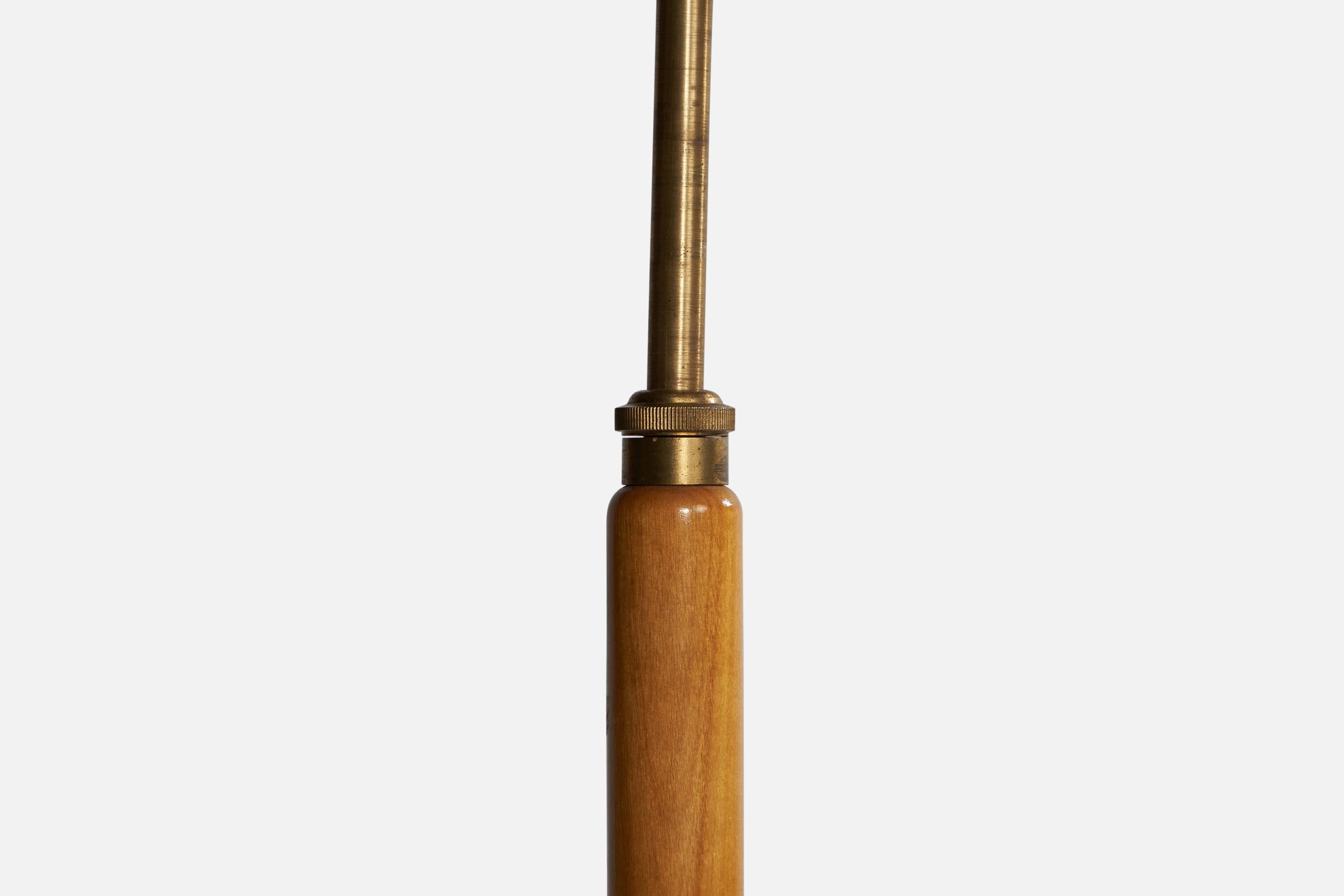 Suédois Lampadaire de designer suédois, laiton, Wood, corde, Suède, années 1940 en vente
