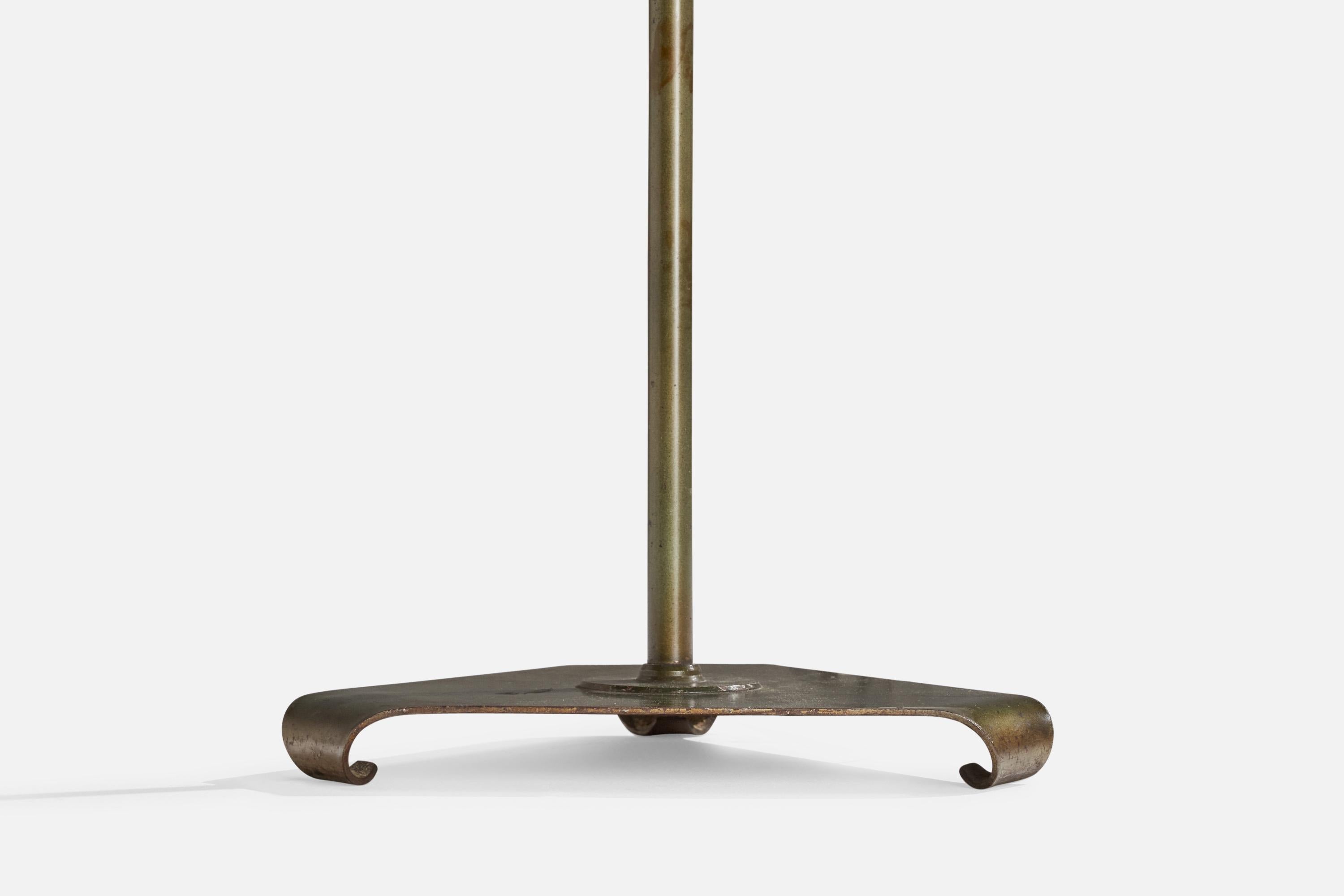 Swedish Designer, Floor Lamp, Bronze, Fabric, Sweden, 1940s For Sale 3
