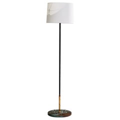 Lampada da terra di design svedese, bronzo, metallo, tessuto, Svezia, anni '30