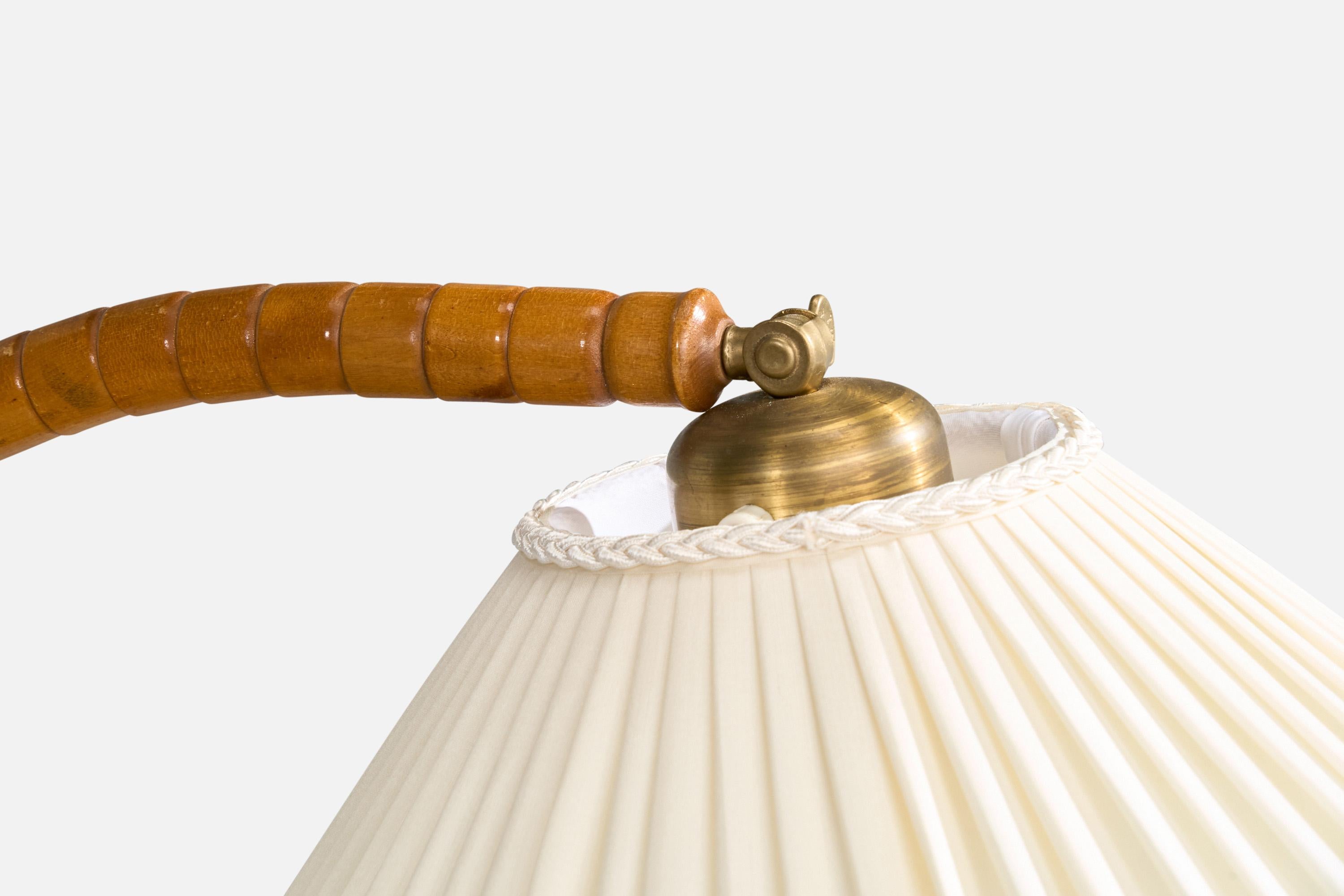 Swedish Designer, Floor Lamp, Burl, Wood, Metal, Brass, Fabric, Sweden, 1940s For Sale 1