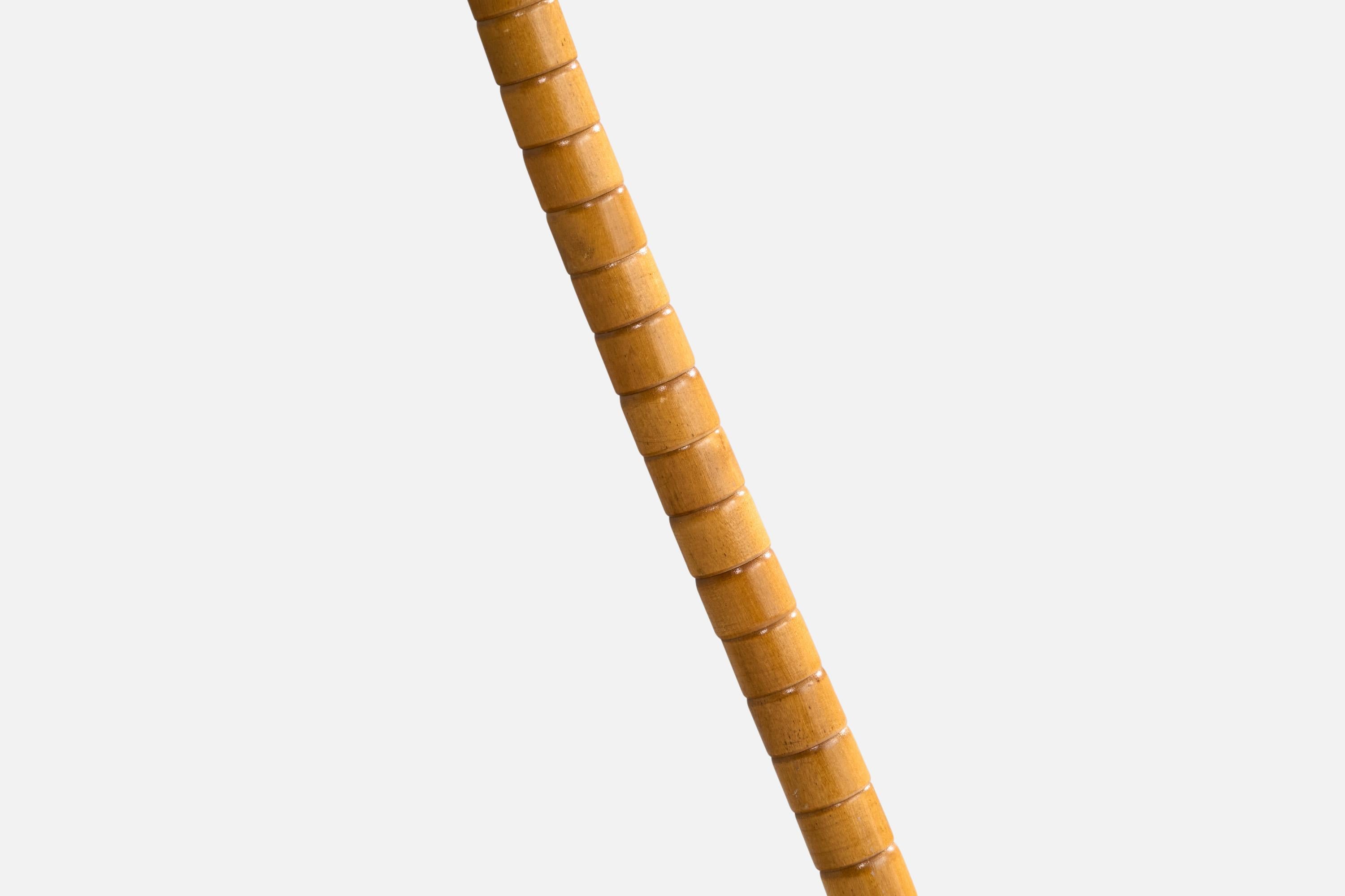 Swedish Designer, Floor Lamp, Burl, Wood, Metal, Brass, Fabric, Sweden, 1940s For Sale 2