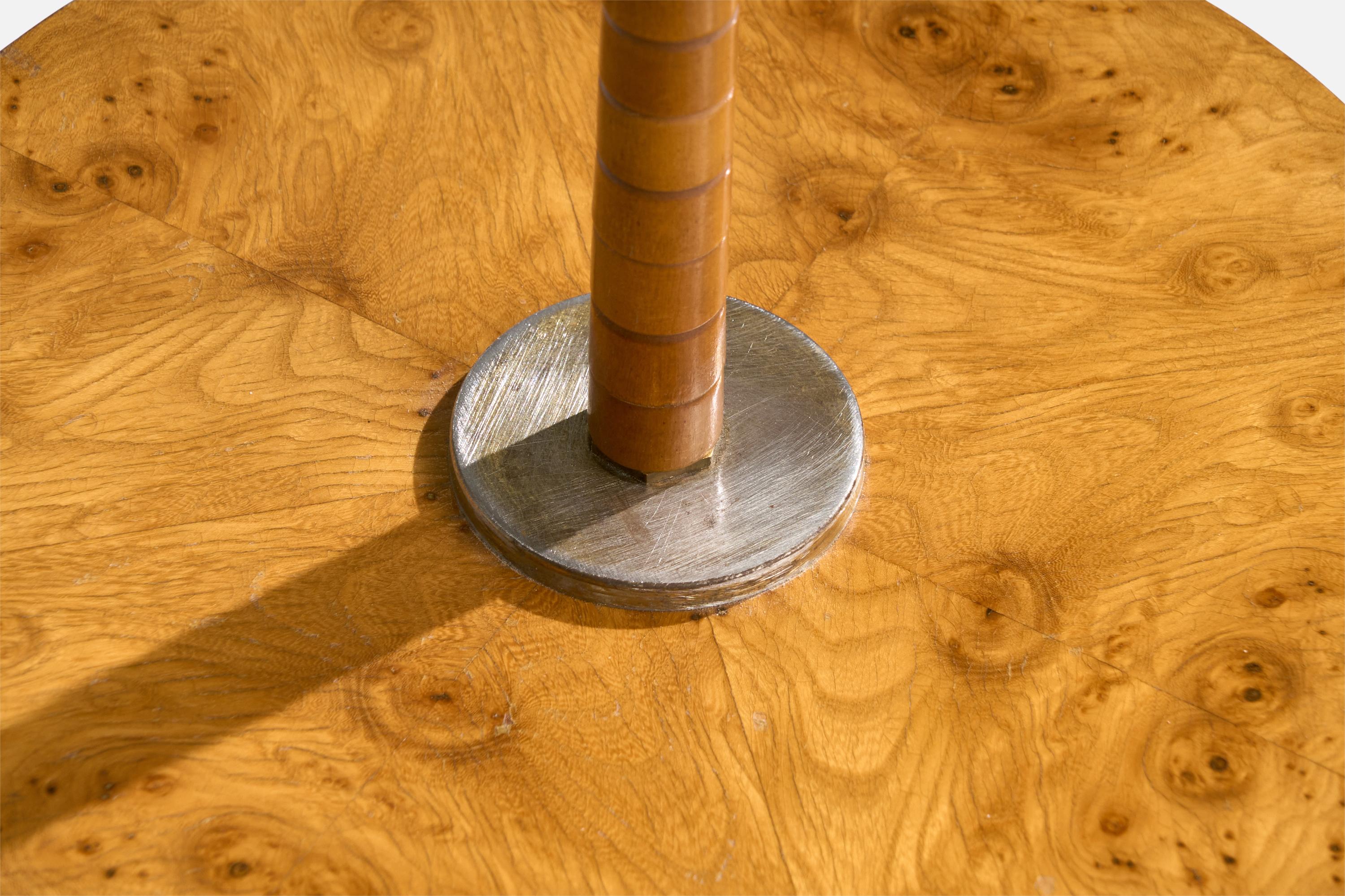 Swedish Designer, Floor Lamp, Burl, Wood, Metal, Brass, Fabric, Sweden, 1940s For Sale 4