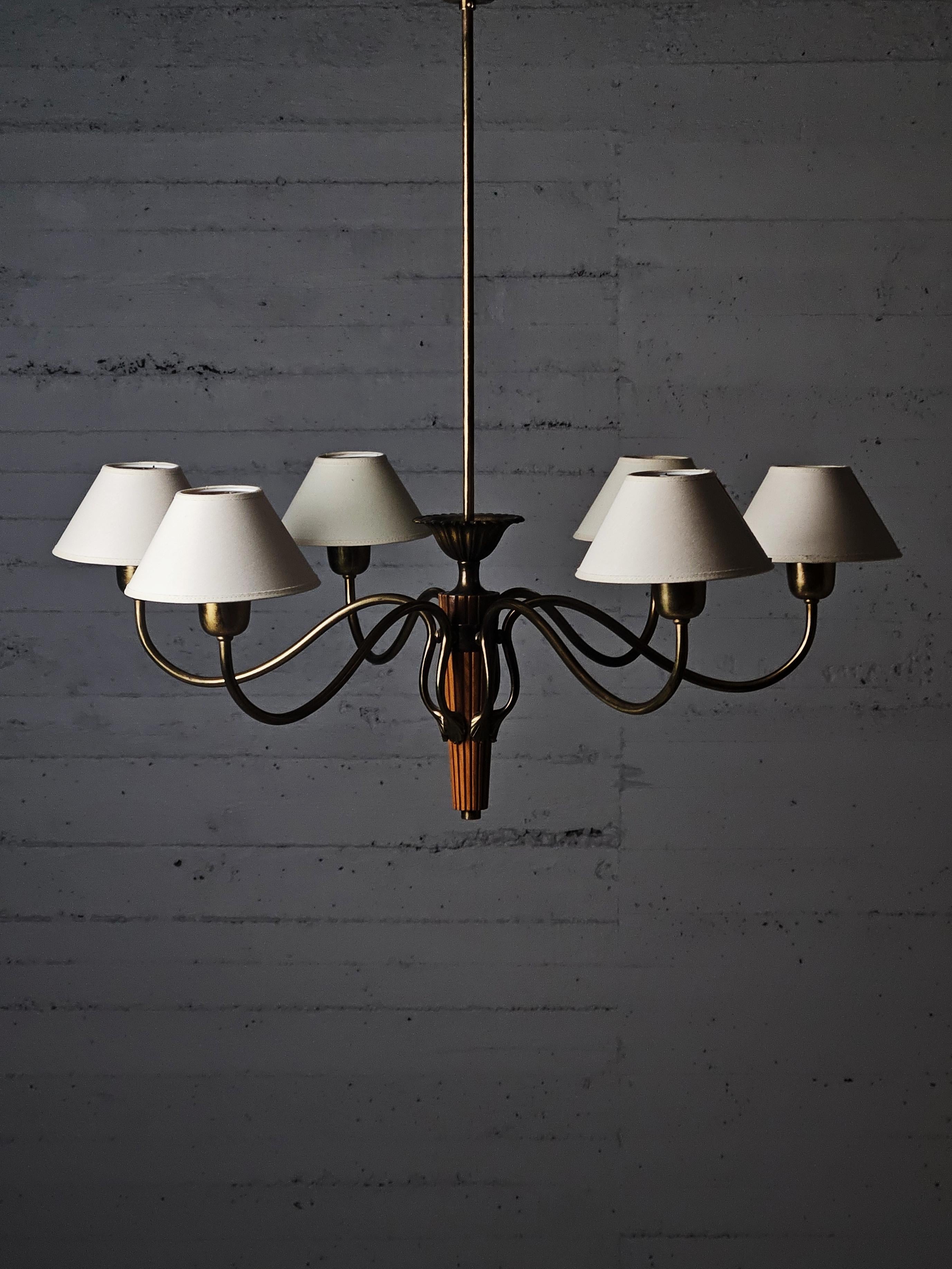 Rare ceiling lamp by unknown designer. Produced by Bröderna Malmström Metallvarufabrik in Sweden during the 1950s.

