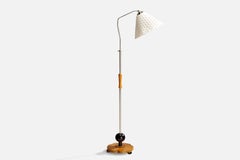 Swedish Designer, Floor Lamp, Chrome, Birch, Fabric, Sweden, 1930s