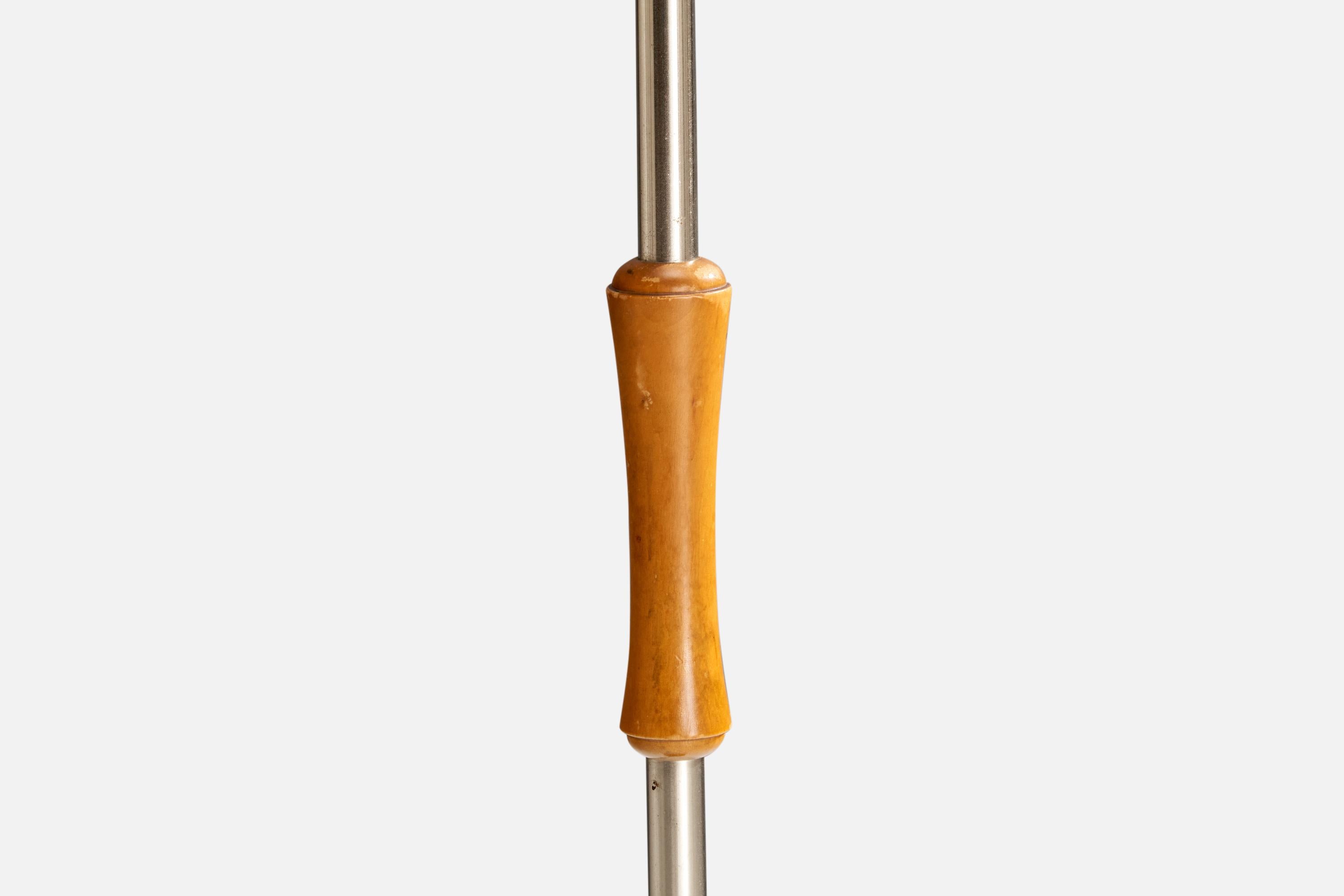 Milieu du XXe siècle Designer suédois, lampadaire, chrome, bouleau, tissu, Suède, années 1930 en vente