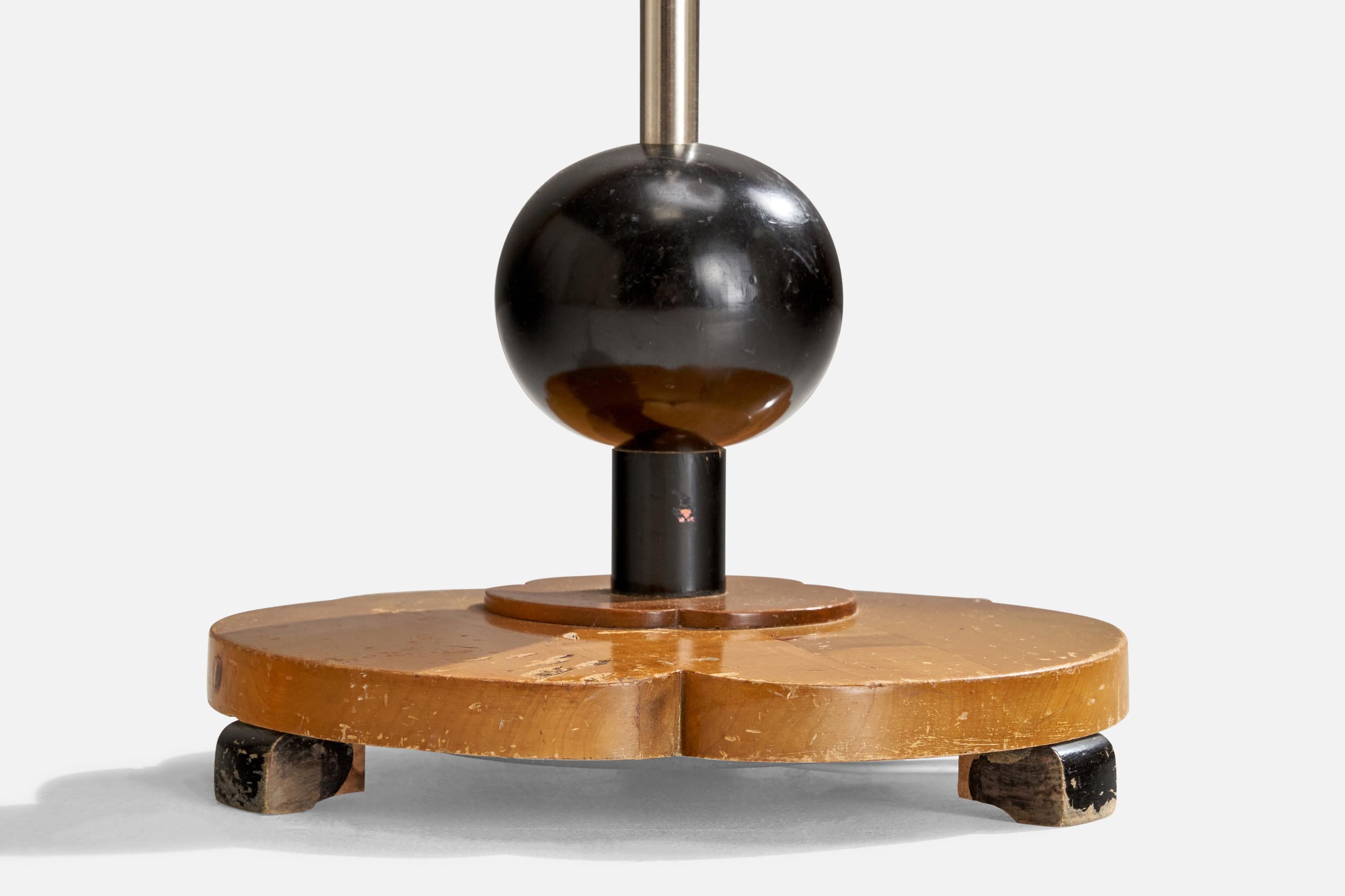 Designer suédois, lampadaire, chrome, bouleau, tissu, Suède, années 1930 en vente 2