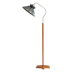 Schwedische Designerin, Stehlampe, Chrom, Birke, Stoff, Schweden, 1940er Jahre