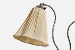 Swedish Designer, Floor Lamp, Chrome, Oak, Fabric, Sweden, 1930s