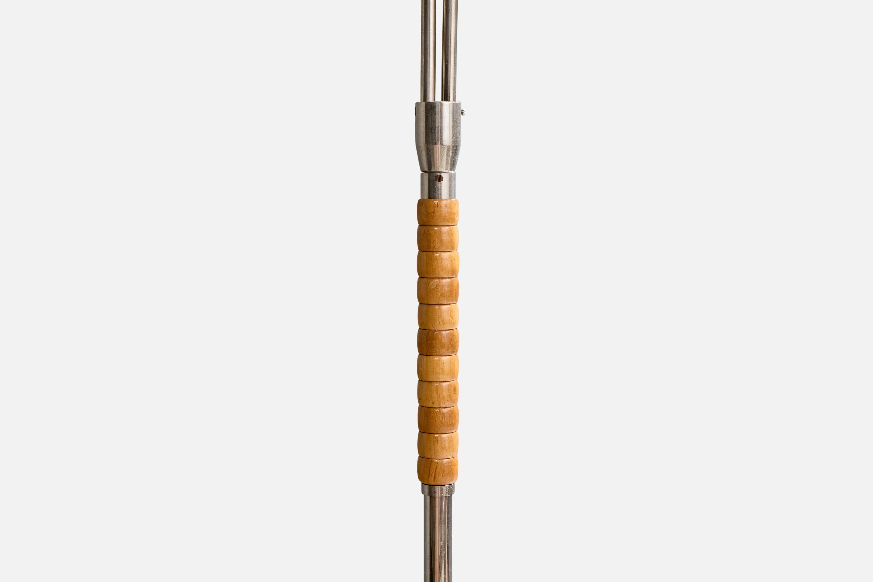 Swedish Designer, Floor Lamp, Chrome, Wood, Rattan, Sweden, 1940s For Sale 1