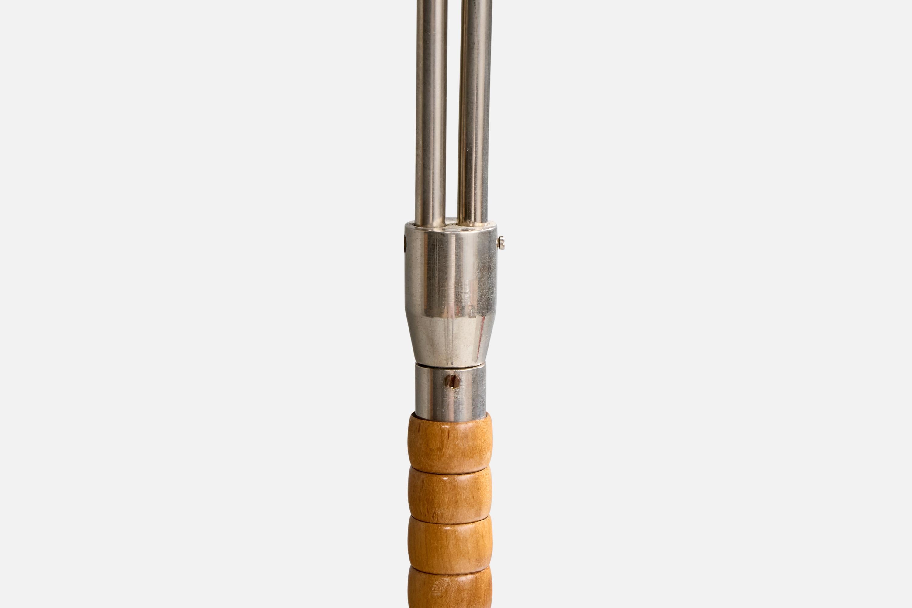 Swedish Designer, Floor Lamp, Chrome, Wood, Rattan, Sweden, 1940s For Sale 2