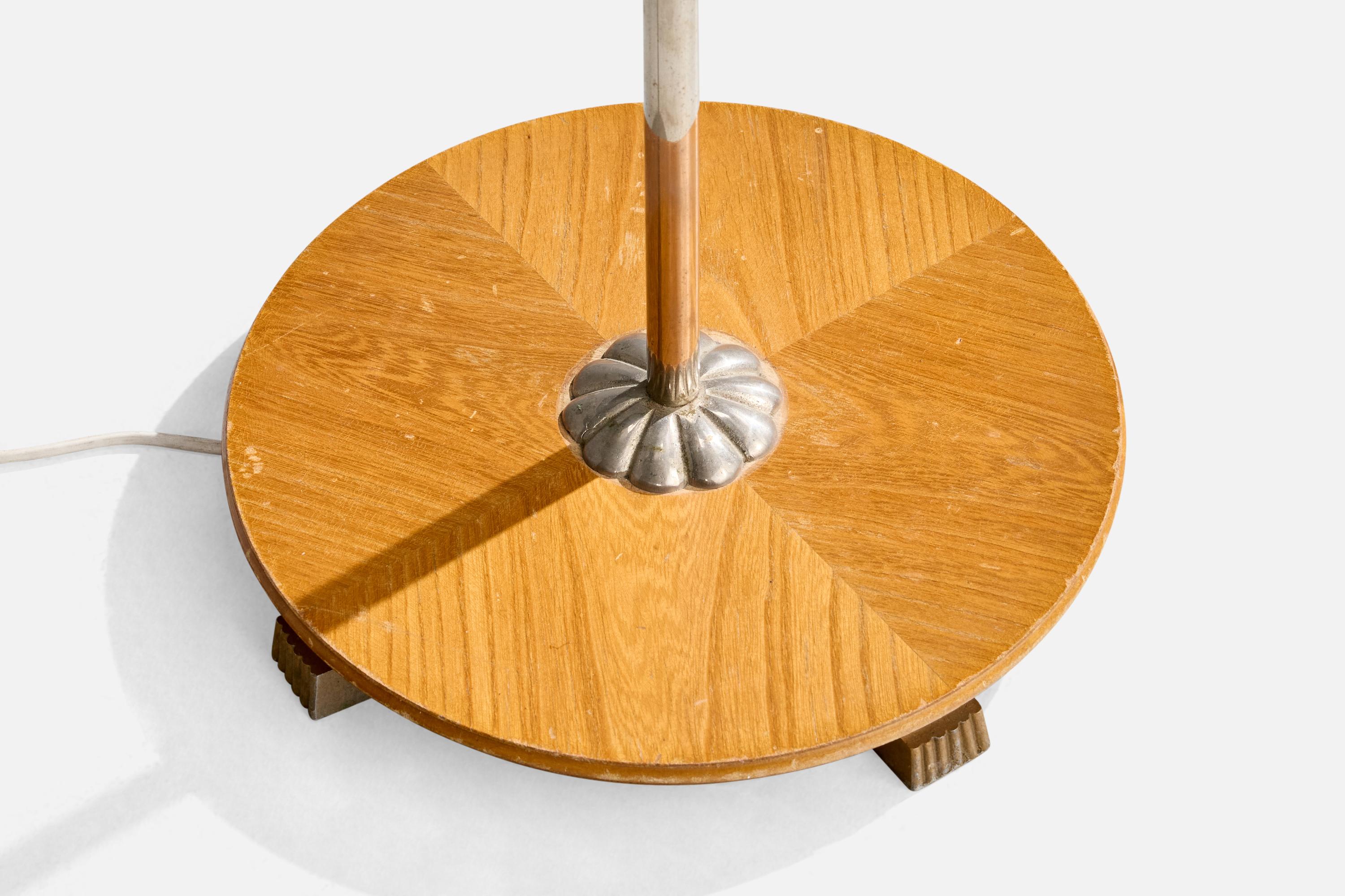 Swedish Designer, Floor Lamp, Chrome, Wood, Rattan, Sweden, 1940s For Sale 3