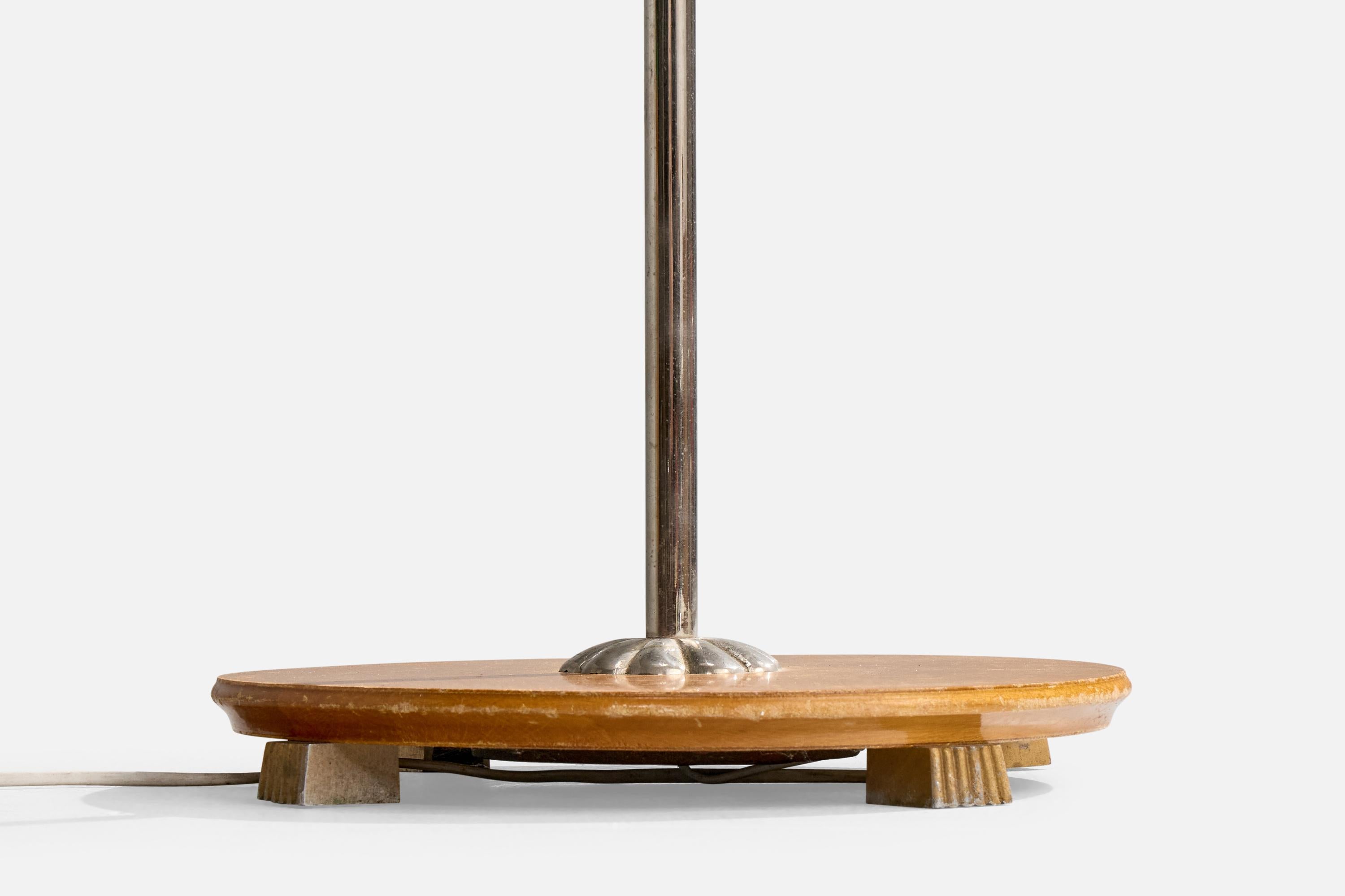 Swedish Designer, Floor Lamp, Chrome, Wood, Rattan, Sweden, 1940s For Sale 4
