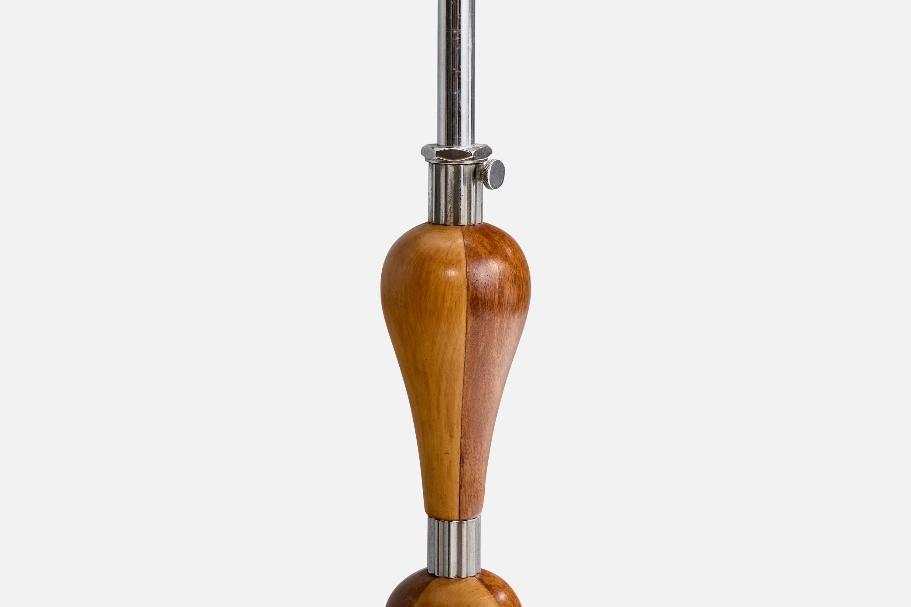Swedish Designer, Floor Lamp, Chrome, Wood, Sweden, 1930s In Good Condition For Sale In High Point, NC