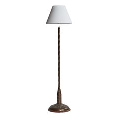 Swedish Designer, Floor Lamp, Copper, Fabric, Sweden, 1920s