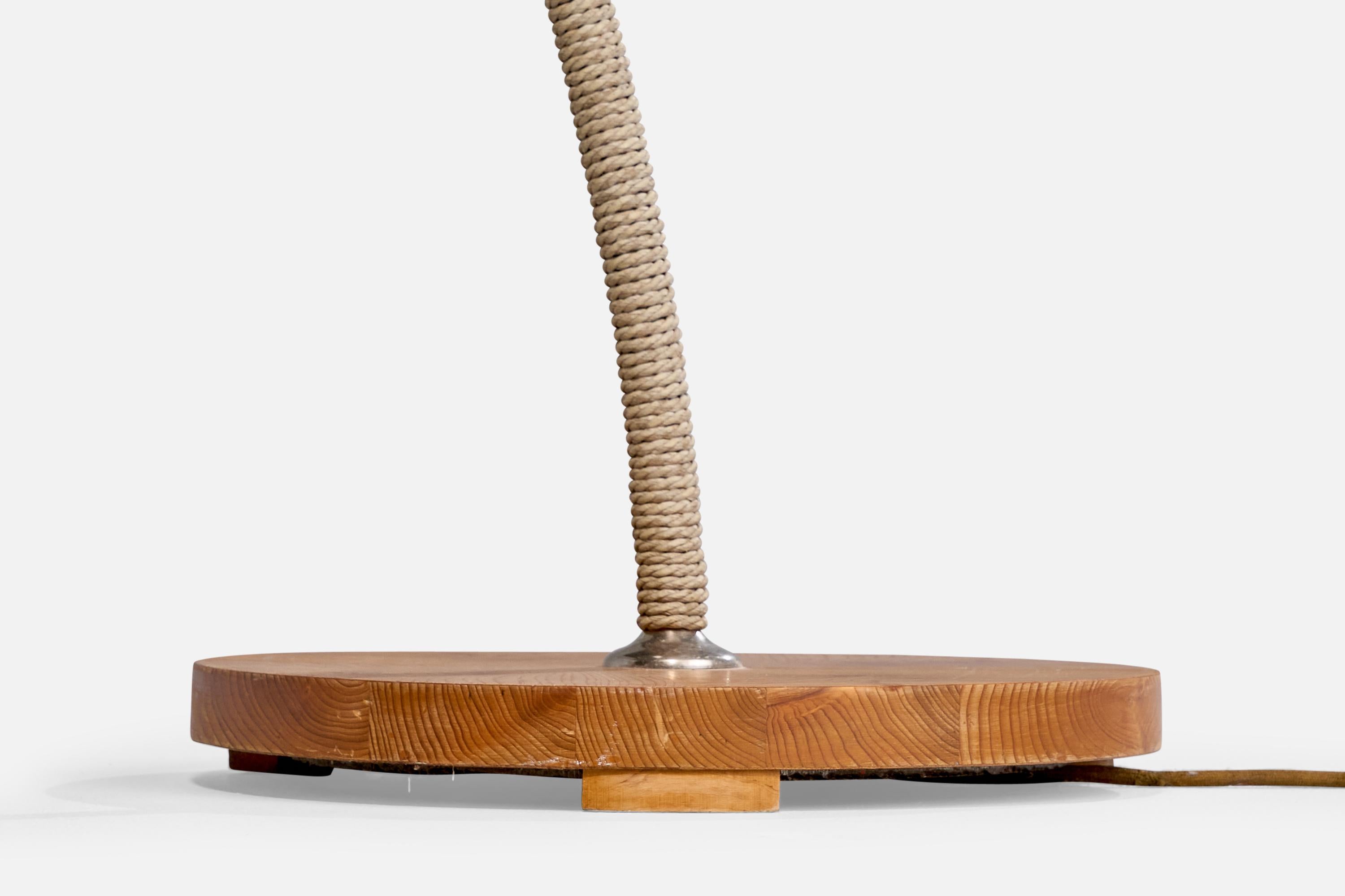 Schwedische Designerin, Stehlampe, Kordel, Messing, Ulme, Stoff, Schweden, 1940er Jahre im Angebot 3