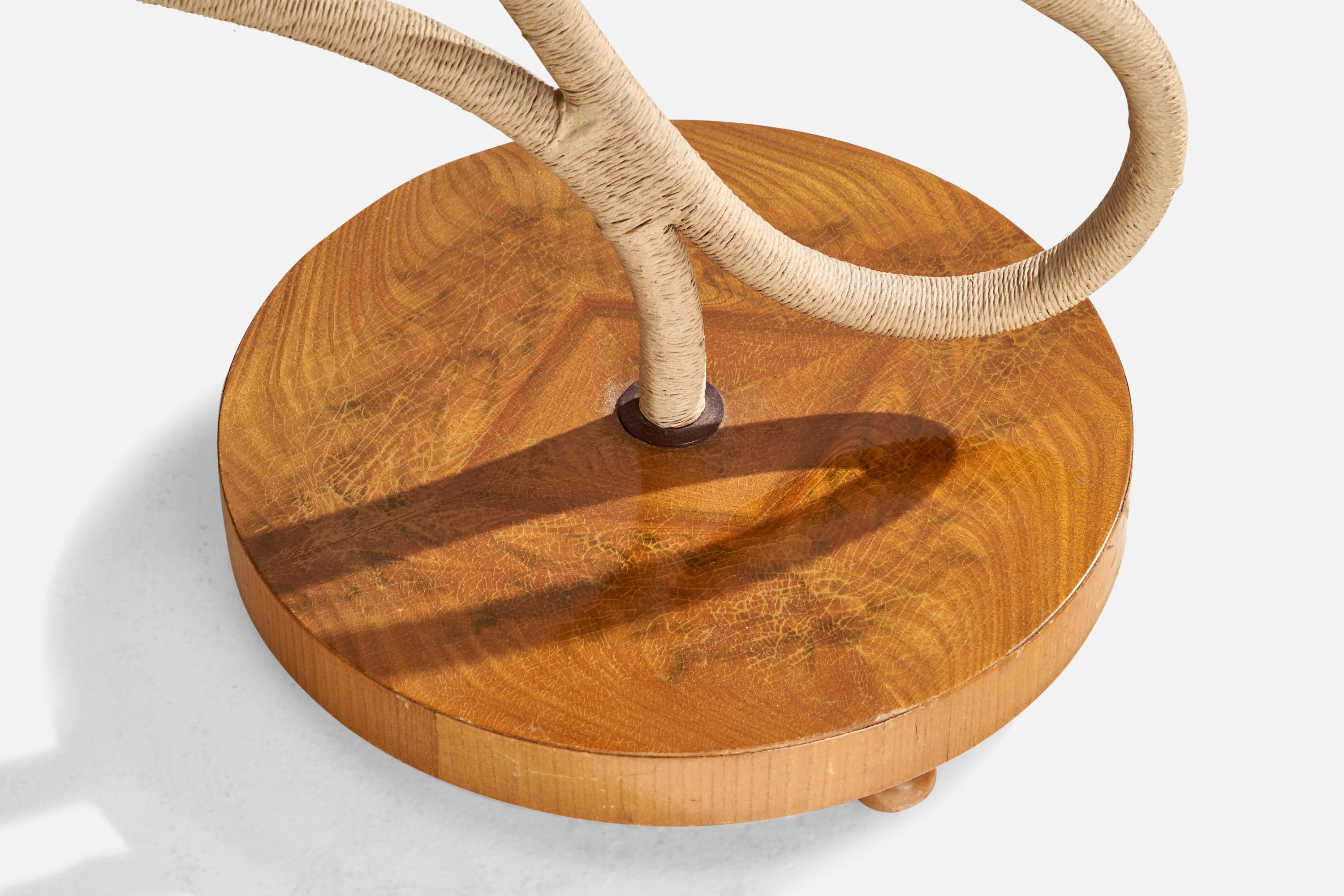 Lampada da terra di design svedese, Corde, Olmo, Ottone, Fabrice, Svezia, anni '30 in vendita 4