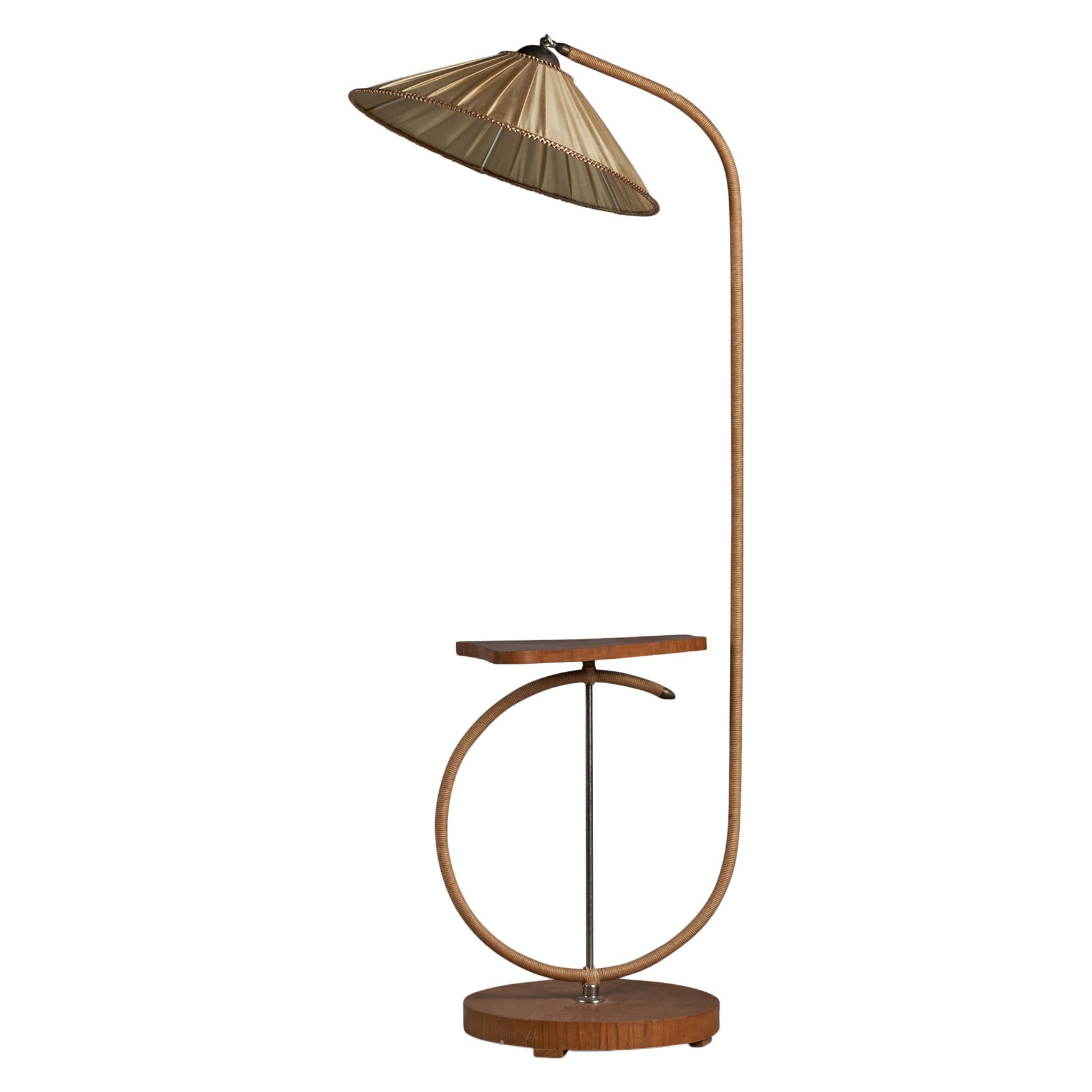 Lampada da terra di design svedese, Corde, Olmo, Ottone, Fabrice, Svezia, anni '30