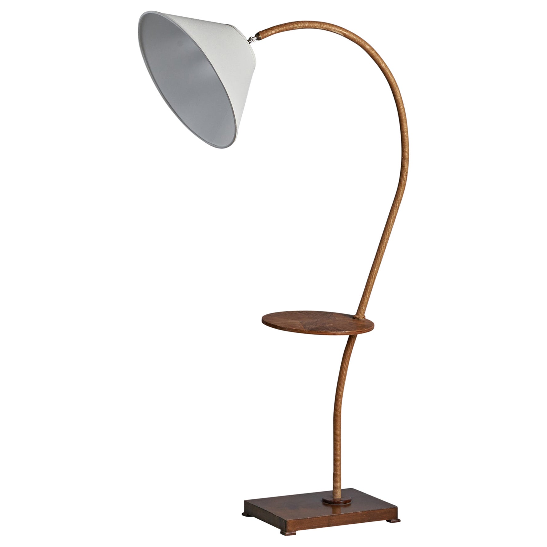 Swedish Designer, Floor Lamp, Cord, Wood, Metal, Fabric, Sweden 1930s